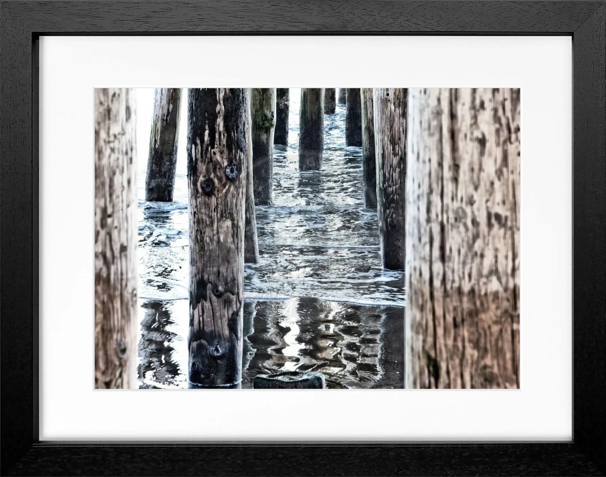 Schwarz-weiß Poster mit Rahmen, Kalifornien Pier Motiv, von Cosman-Photocollection, 31cm x 25cm, dekoratives Wandbild
