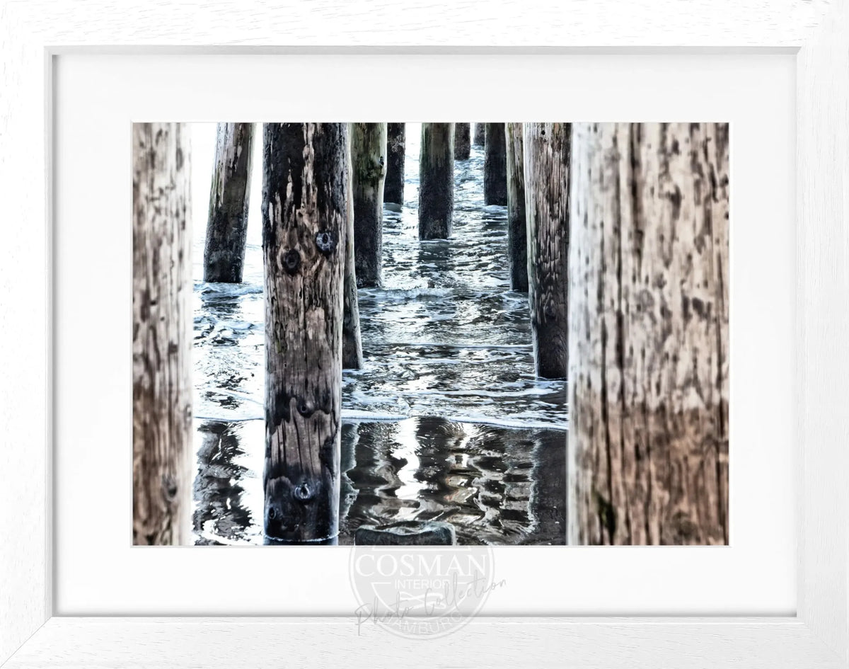 Schwarz-weiß Poster mit Rahmen, Kalifornien Pier Motiv, von Cosman-Photocollection, 31x25 cm, Wanddekoration