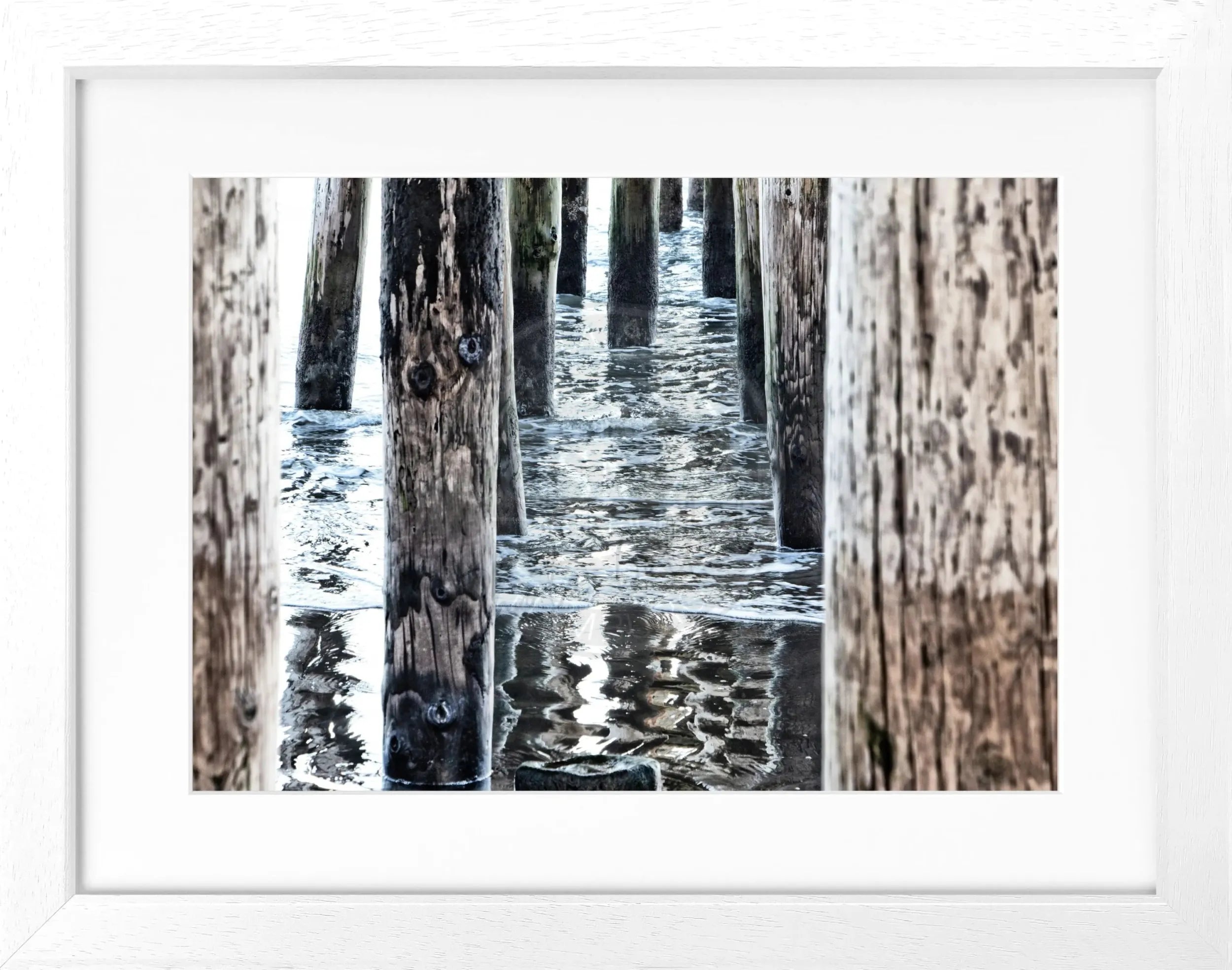 Schwarz-weiß Poster mit Rahmen, Kalifornien Pier Motiv, von Cosman-Photocollection, 31x25 cm, Wanddekoration