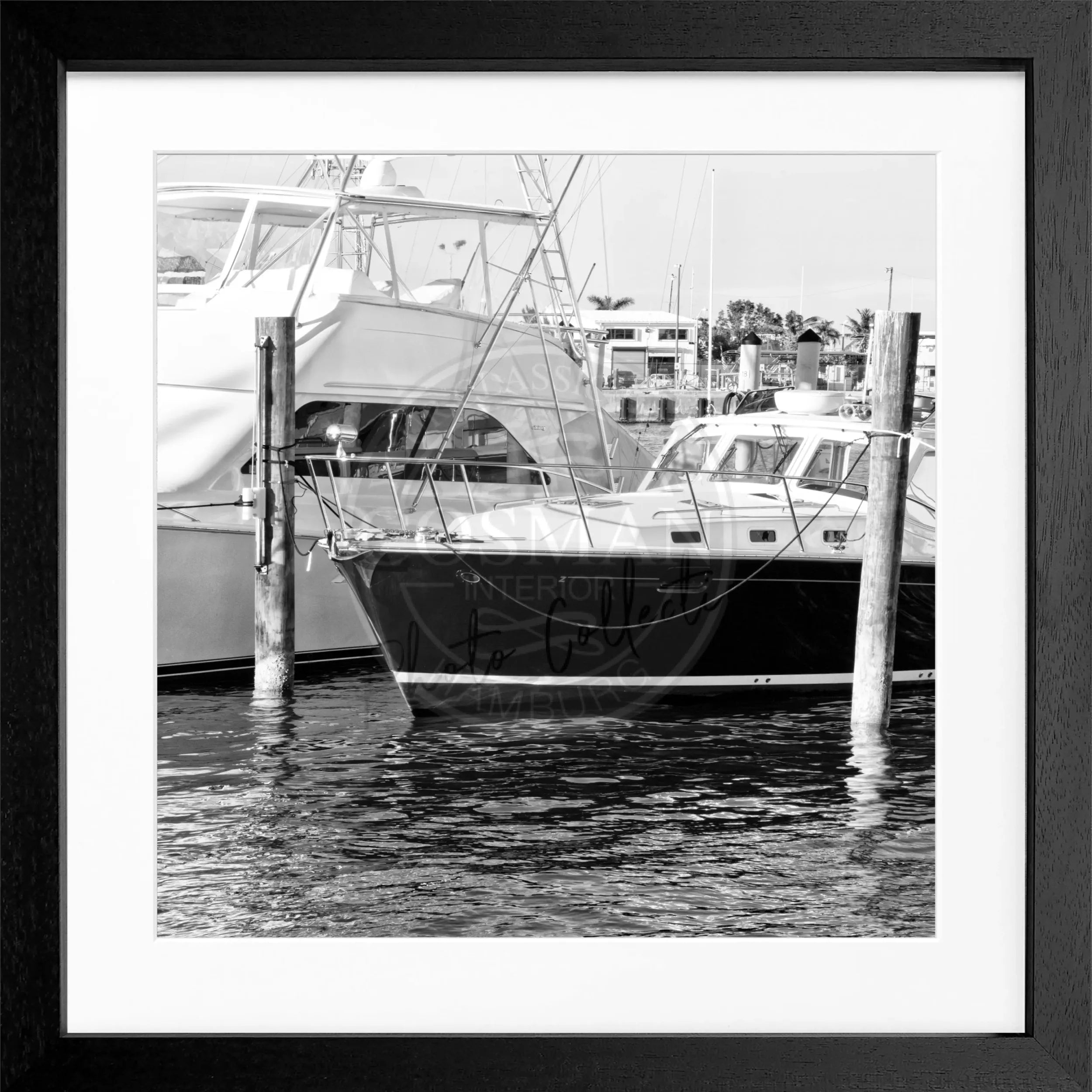 Schwarz-weiß Poster mit Rahmen 'Boat' von Cosman-Photocollection, Motiv Florida Key West, quadratisch 55x55 cm