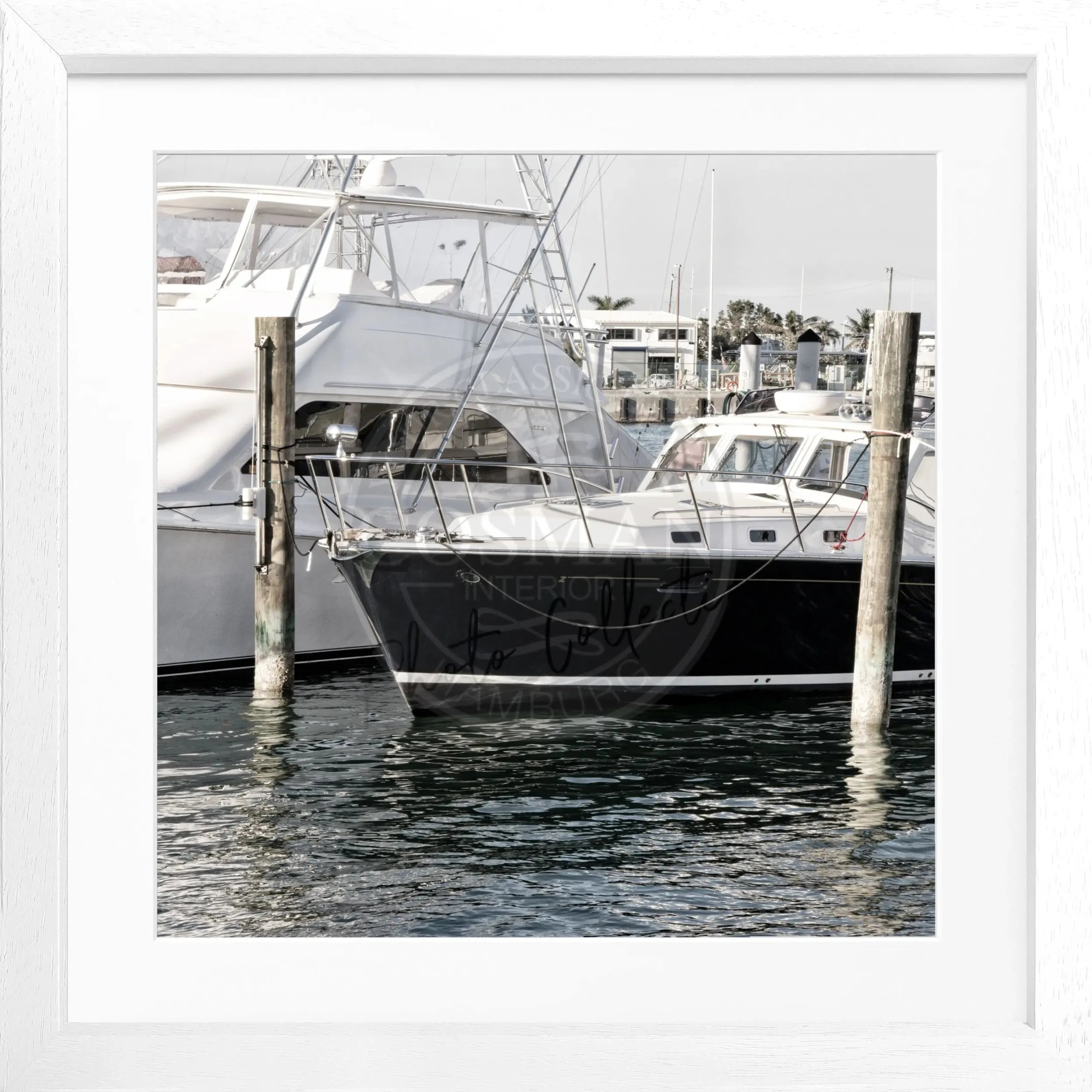 Schwarz-weiß Poster mit Rahmen ’Boat’ von Cosman-Photocollection, Florida Key West Motiv, quadratisch, 55x55cm