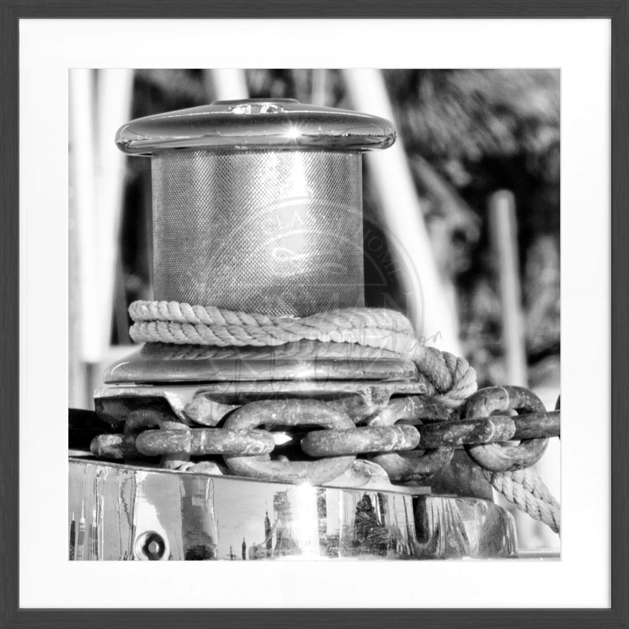Schwarz-weiß Poster mit Rahmen 'Boat' von Cosman-Photocollection, Florida Key West Motiv, quadratisch 55x55 cm