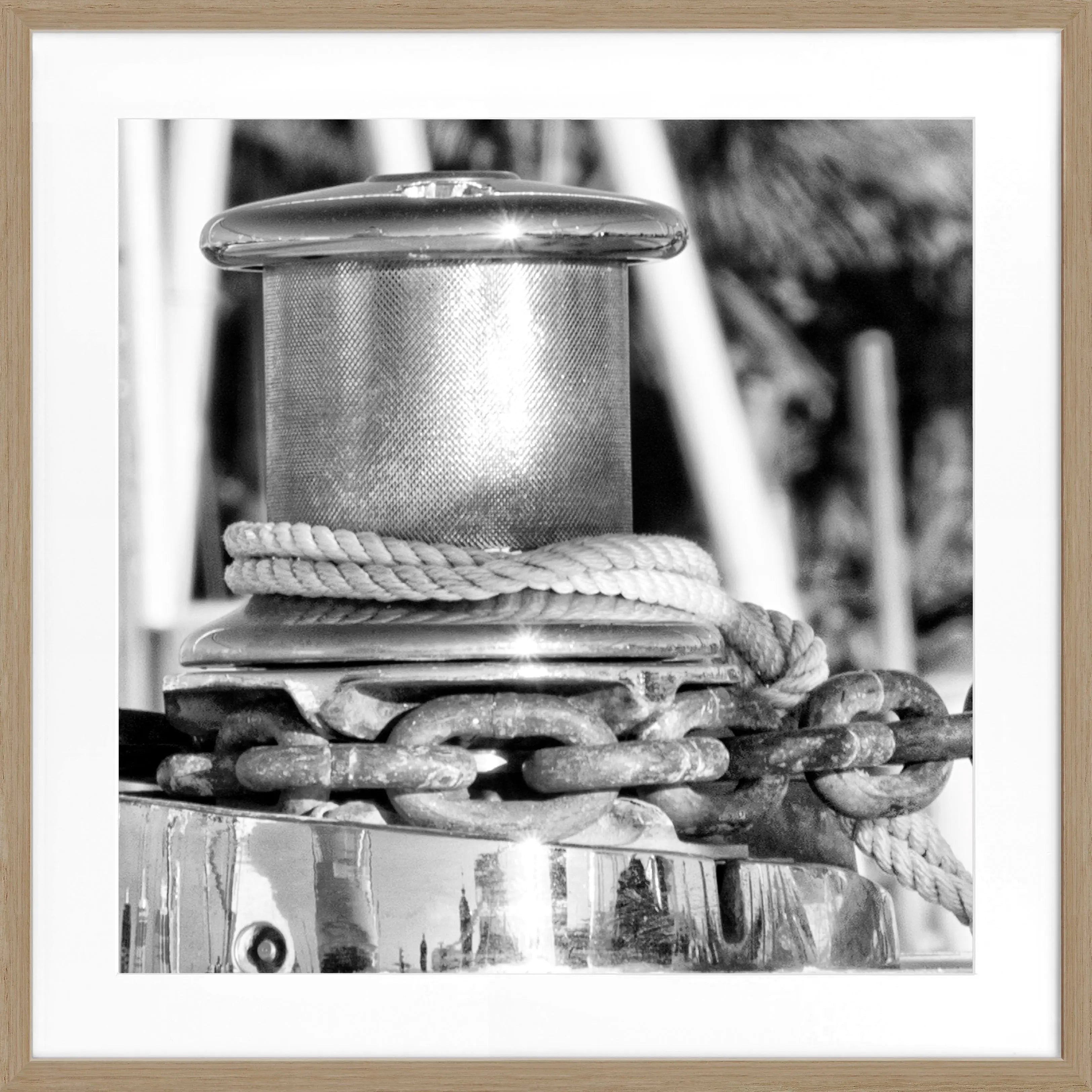 Schwarz-weiß Poster mit Rahmen von Cosman-Photocollection, Motiv eines Bootes in Florida Key West, 55x55cm.