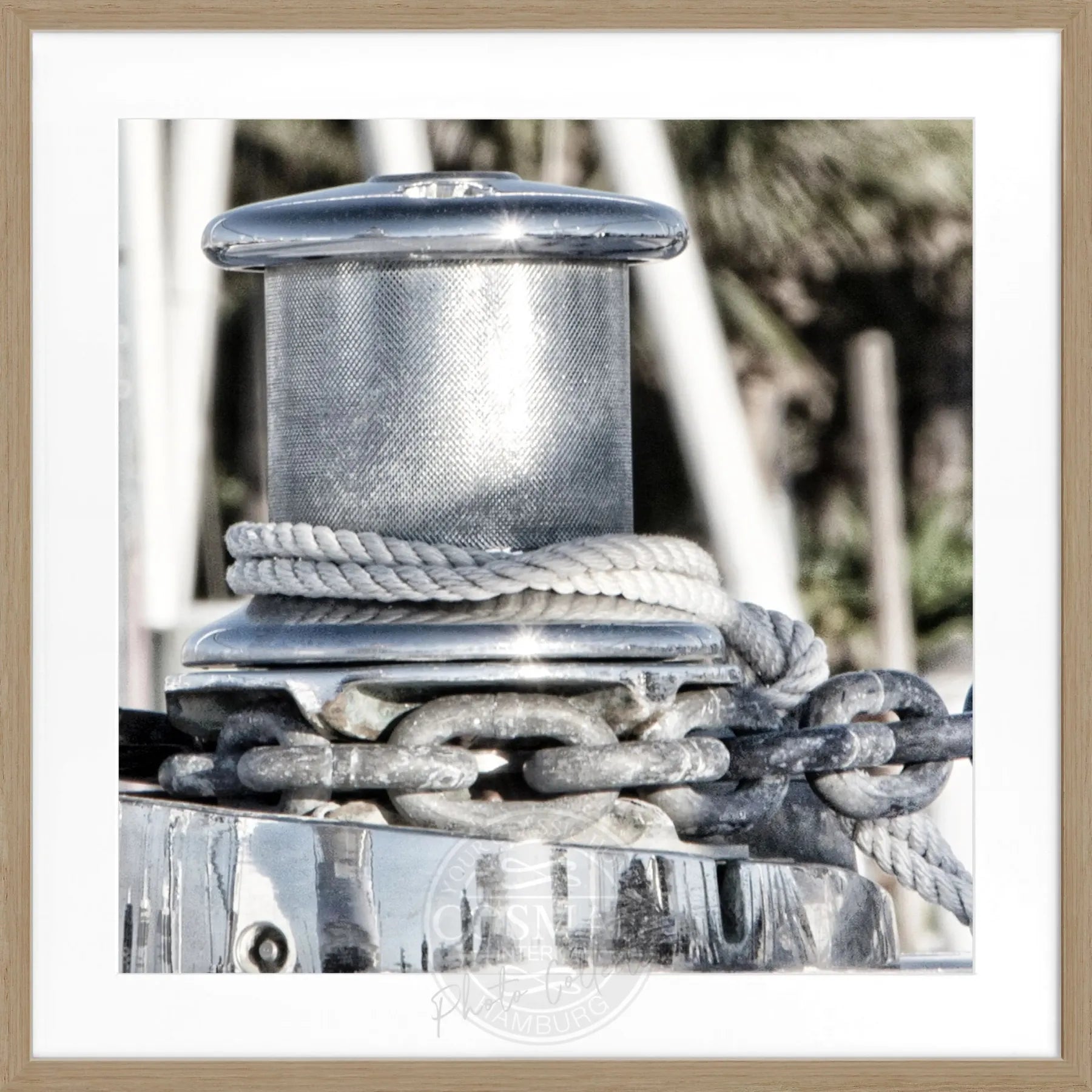 Schwarz-weißes Poster mit Rahmen 'Boat' von Cosman-Photocollection, Florida Key West Motiv, quadratisch 55x55cm