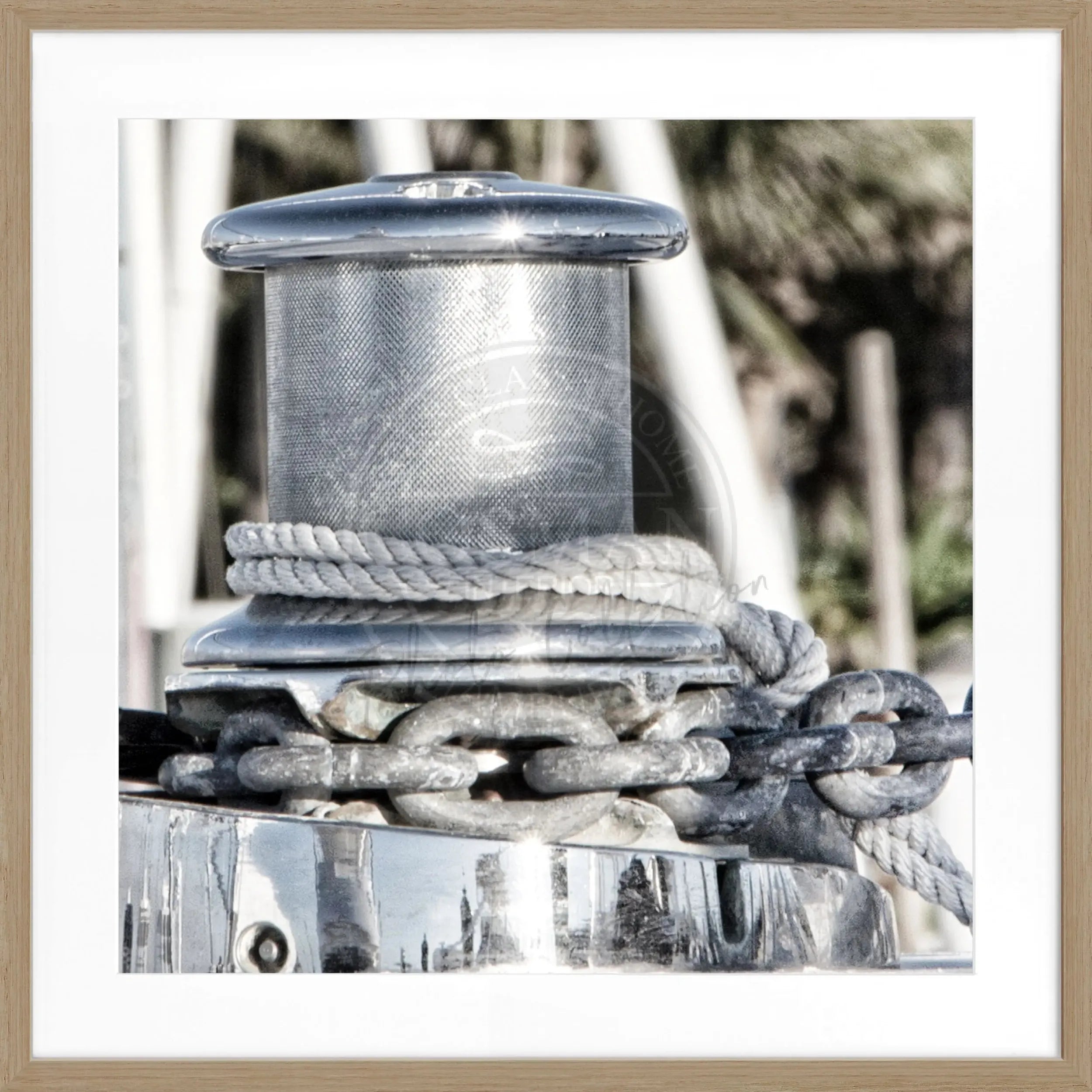 Schwarz-weißes Poster mit Rahmen 'Boat' von Cosman-Photocollection, Florida Key West Motiv, quadratisch 55x55cm