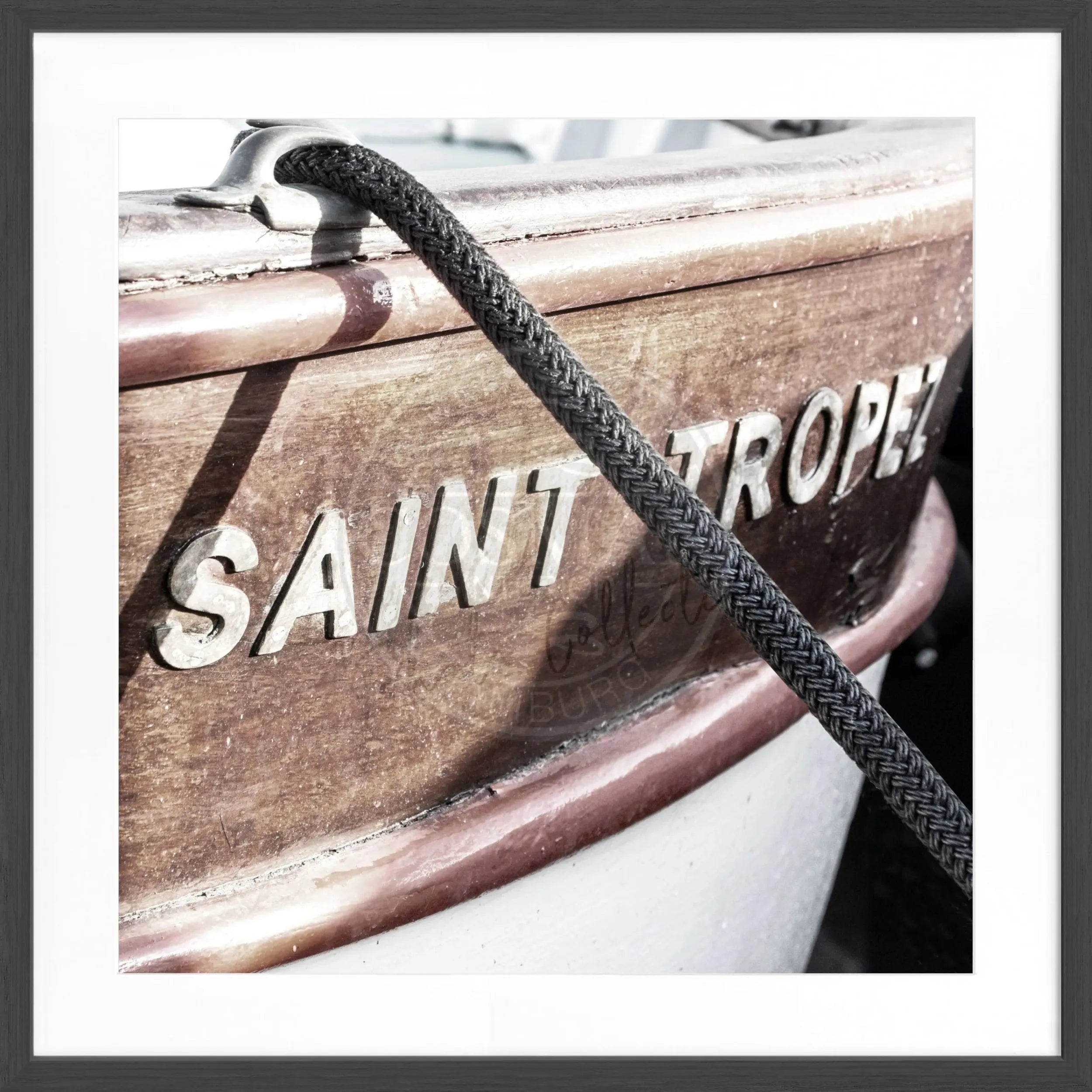 Schwarz-weiß Poster mit Rahmen, Boot-Motiv aus Saint Tropez, von Cosman-Photocollection, quadratisch 55x55cm