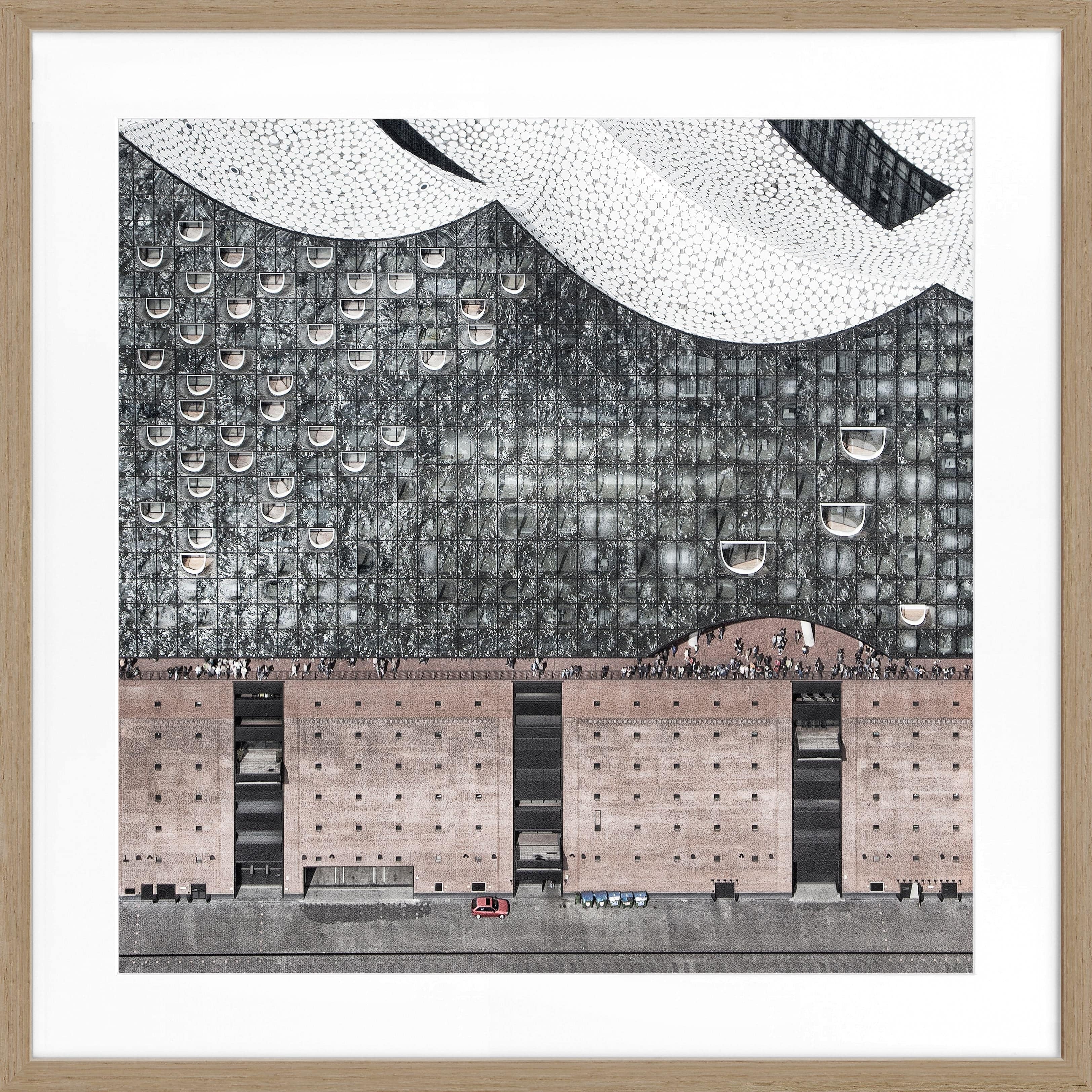 Schwarz-weißes Poster mit Rahmen von Cosman-Photocollection, Hamburg Elphi Motiv, 55x55cm, quadratisch, Wanddekoration
