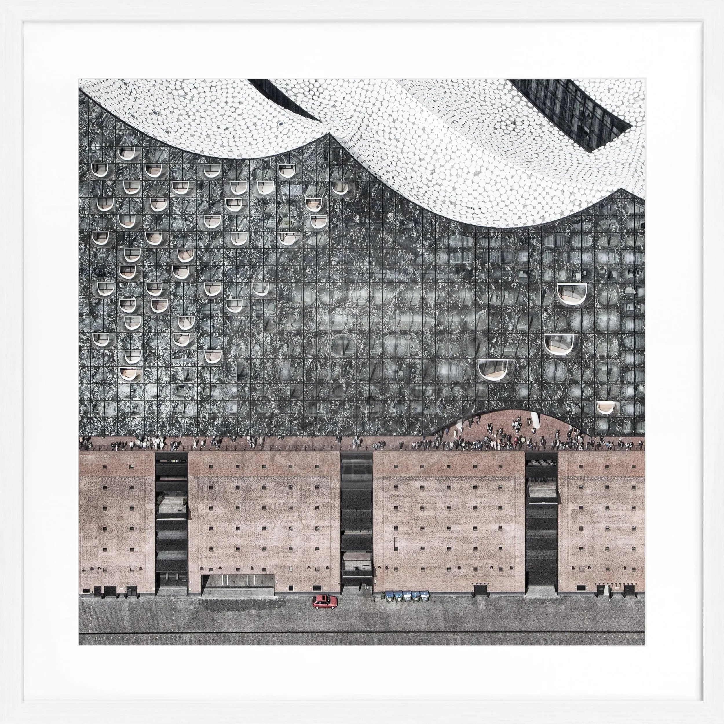 Schwarz-weißes Poster mit Rahmen, Hamburg Elphi Motiv, 55x55cm, von Cosman-Photocollection, stilvolle Wanddekoration