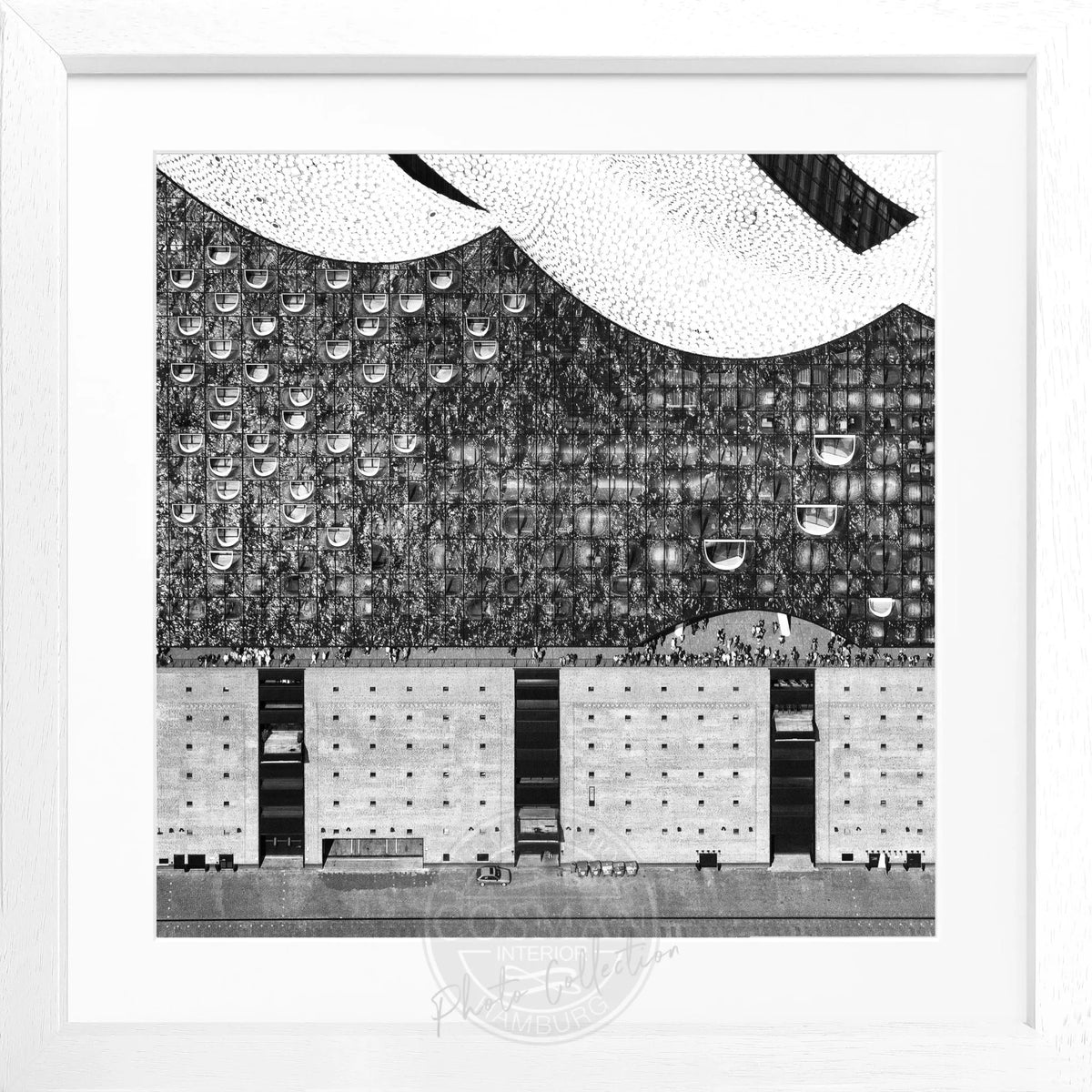 Schwarz-weiß Poster mit Rahmen von Hamburg Elphi, quadratisch, 55x55cm, von Cosman-Photocollection, modernes Wandbild
