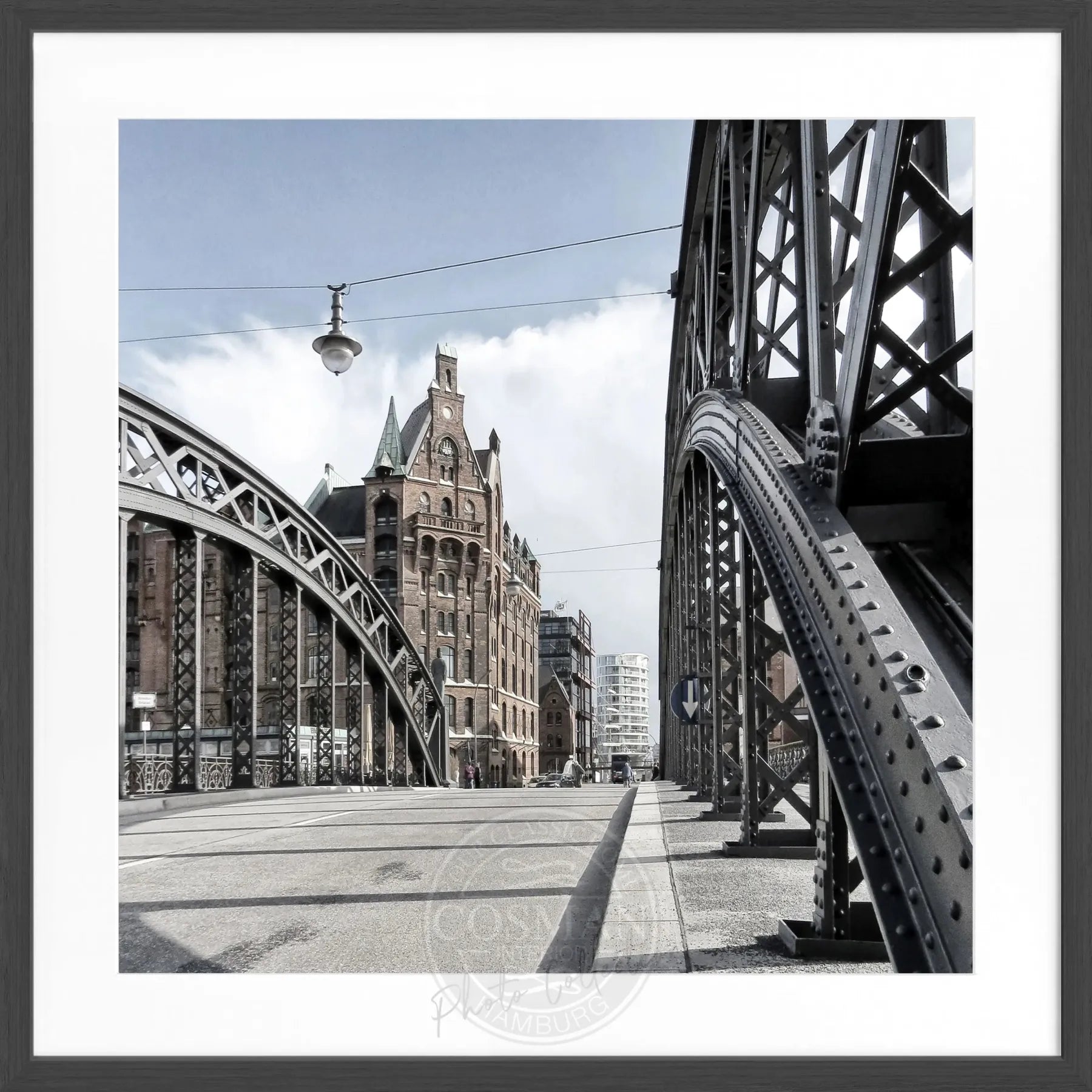 Schwarz-Weiß-Poster mit Rahmen, Hamburg Speicherstadt Motiv, 55x55cm, von Cosman-Photocollection, quadratisch, stilvoller Wanddekoration