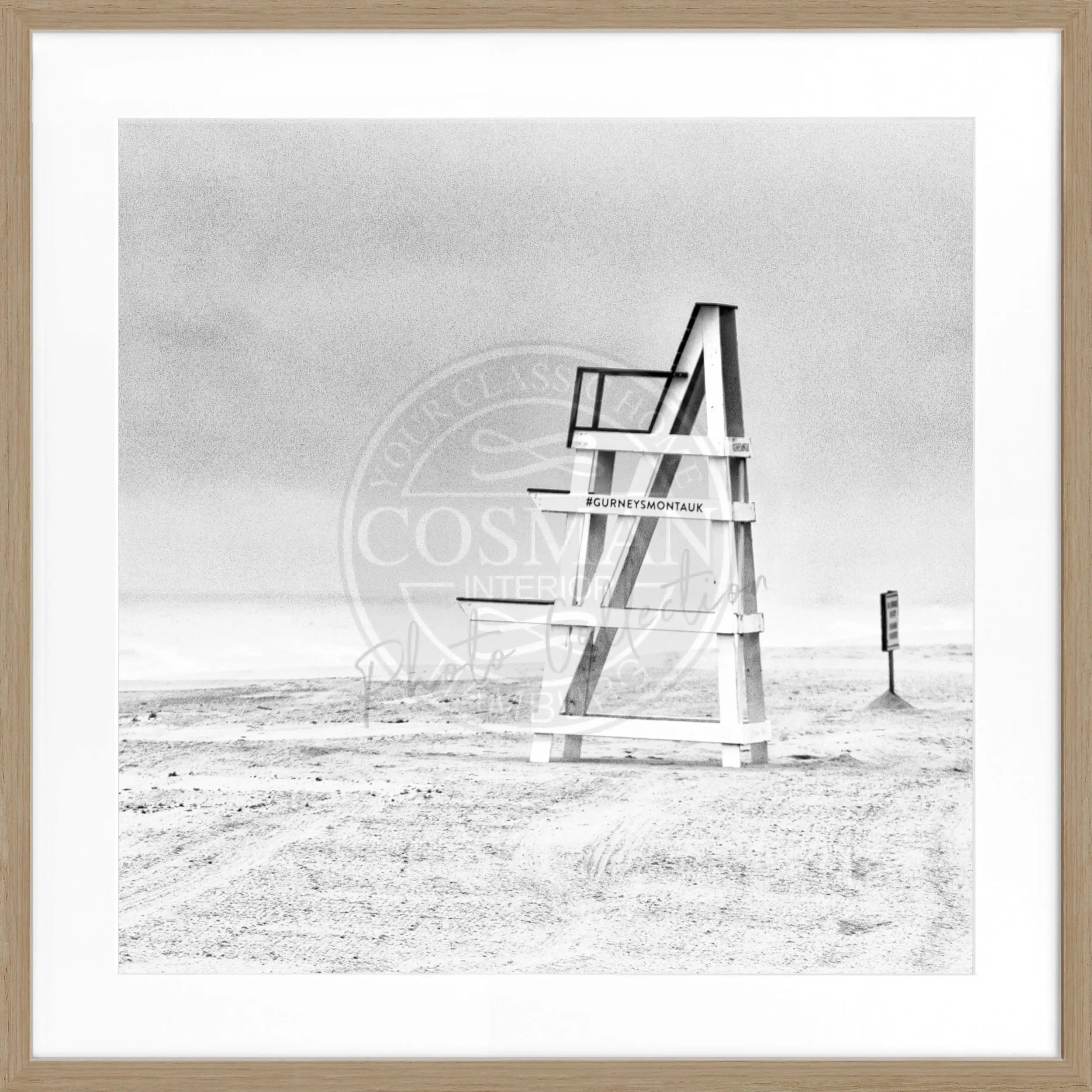 Schwarz-weiß Poster mit Rahmen, Hamptons Long Island Beach Motiv, quadratisch, 55x55cm, von Cosman-Photocollection