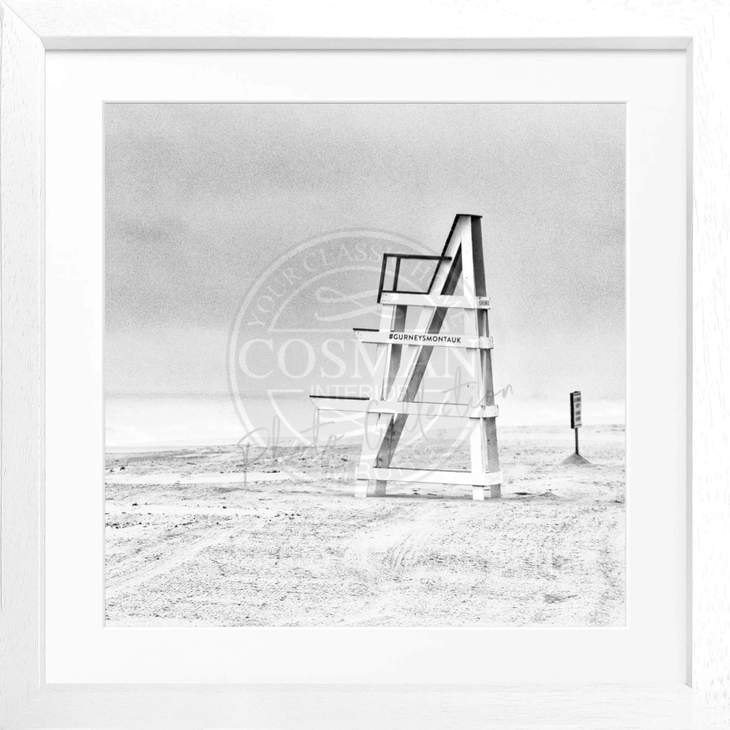 Schwarz-weiß Poster mit Rahmen, Hamptons Long Island ’Beach’, von Cosman-Photocollection, quadratisch, 55x55 cm, Strandmotivation