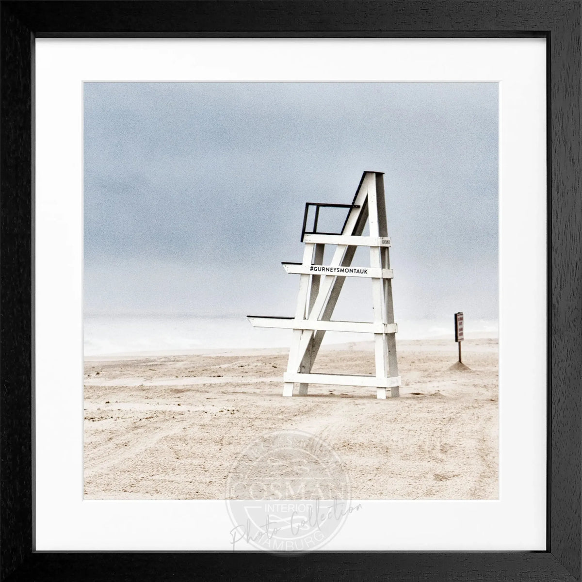 Schwarz-weiß Poster mit Rahmen, Hamptons Long Island Beach Motiv, von Cosman-Photocollection, quadratisch 55x55 cm