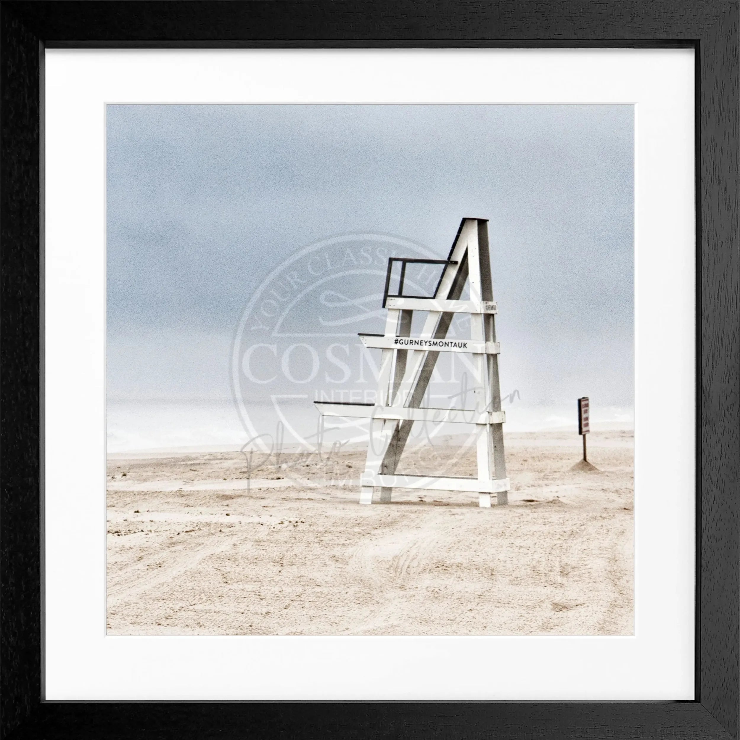 Schwarz-weiß Poster mit Rahmen, Hamptons Long Island Beach Motiv, von Cosman-Photocollection, quadratisch 55x55 cm