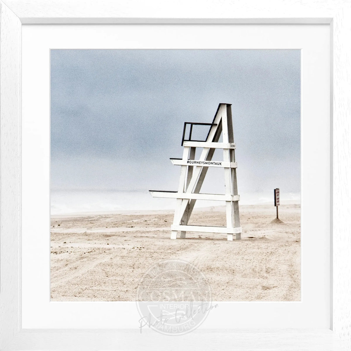 Schwarz-weiß Poster mit Rahmen, Hamptons Long Island Beach Motiv, von Cosman-Photocollection, 55x55cm quadratisch