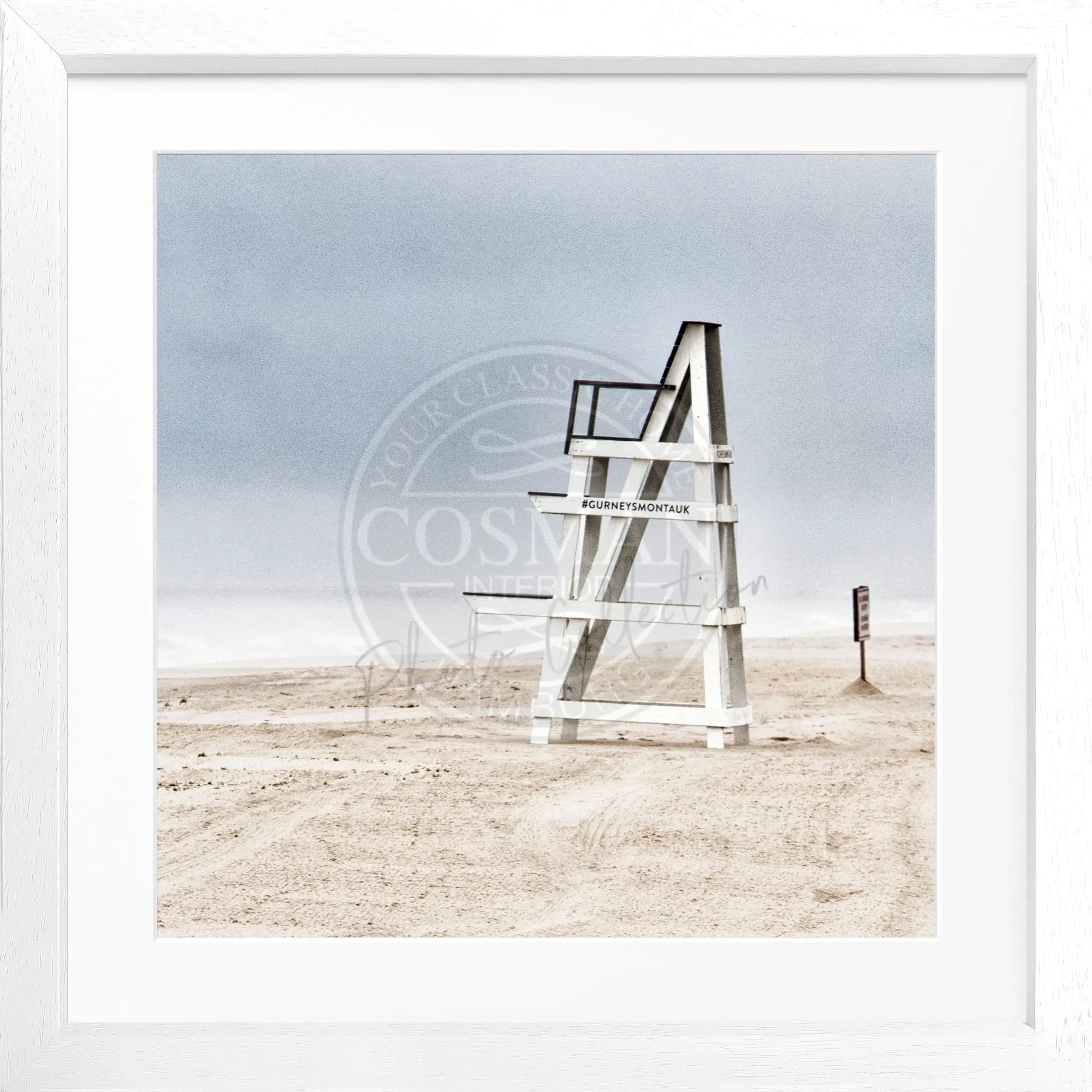 Schwarz-weiß Poster mit Rahmen, Hamptons Long Island Beach Motiv, von Cosman-Photocollection, 55x55cm quadratisch