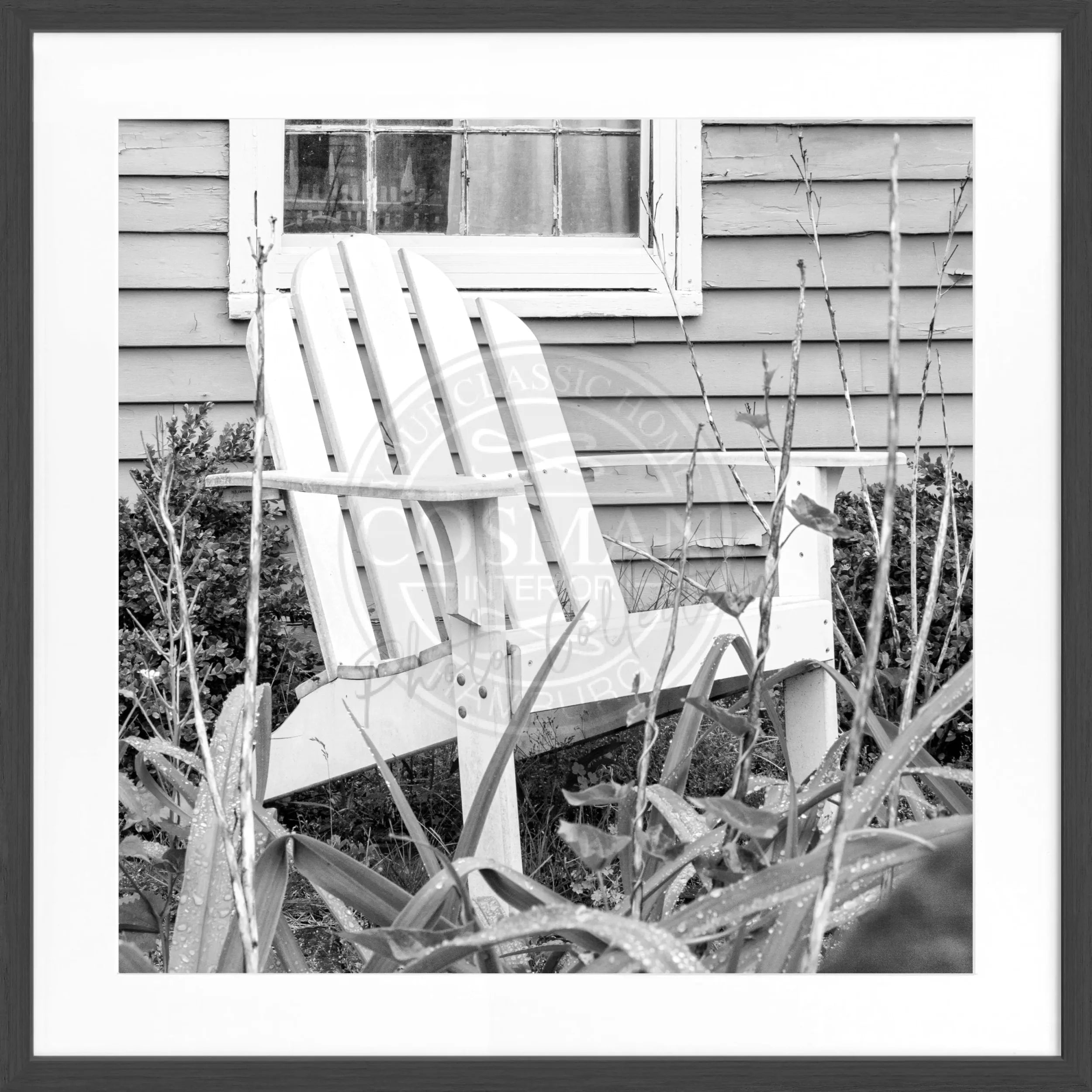Schwarz-weiß Poster mit Rahmen, Hamptons Long Island Deckchair-Motiv, von Cosman-Photocollection, 55x55 cm, quadratisch