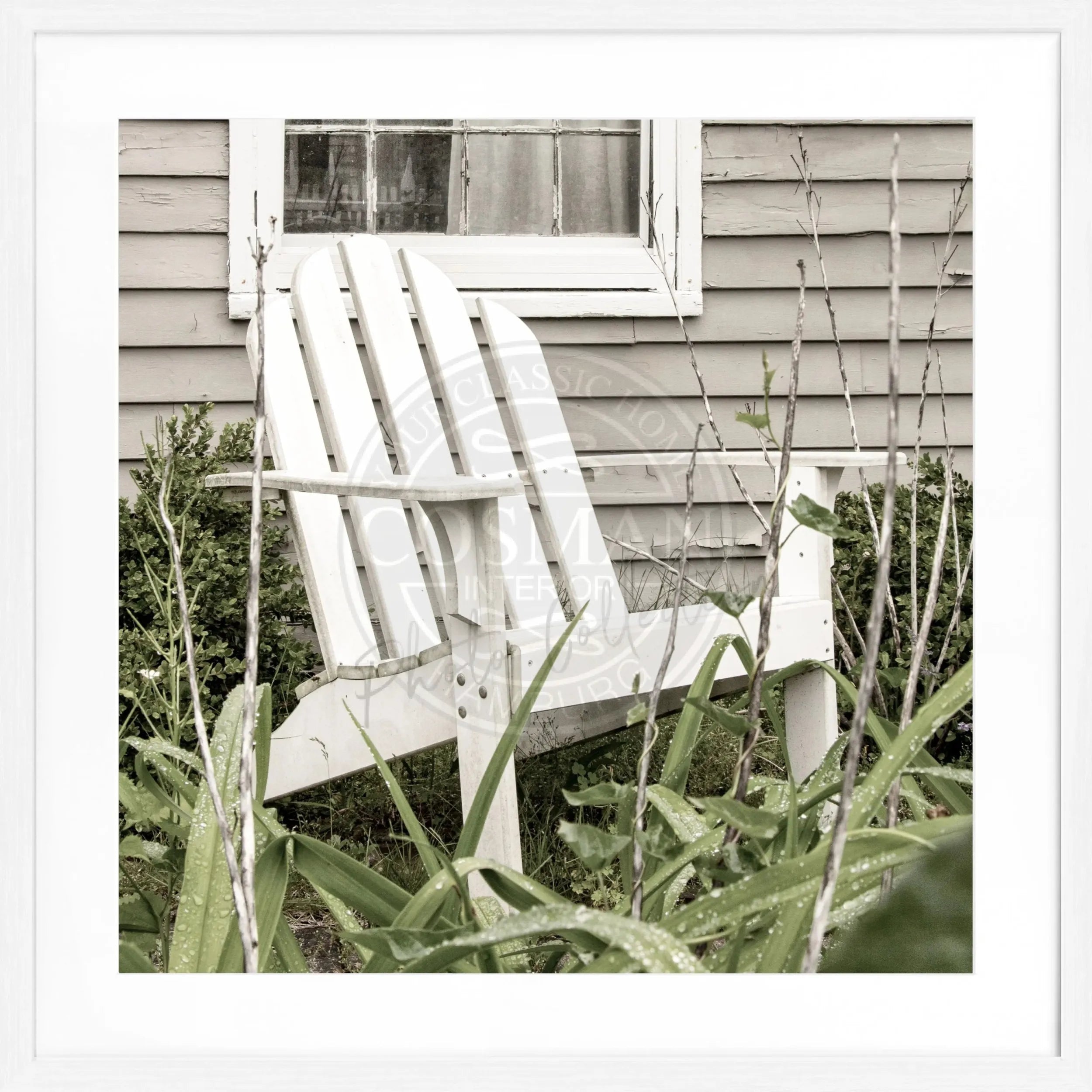 Schwarz-weiß Poster mit Rahmen, Hamptons Long Island ’Deckchair’, von Cosman-Photocollection, quadratisch 55x55cm