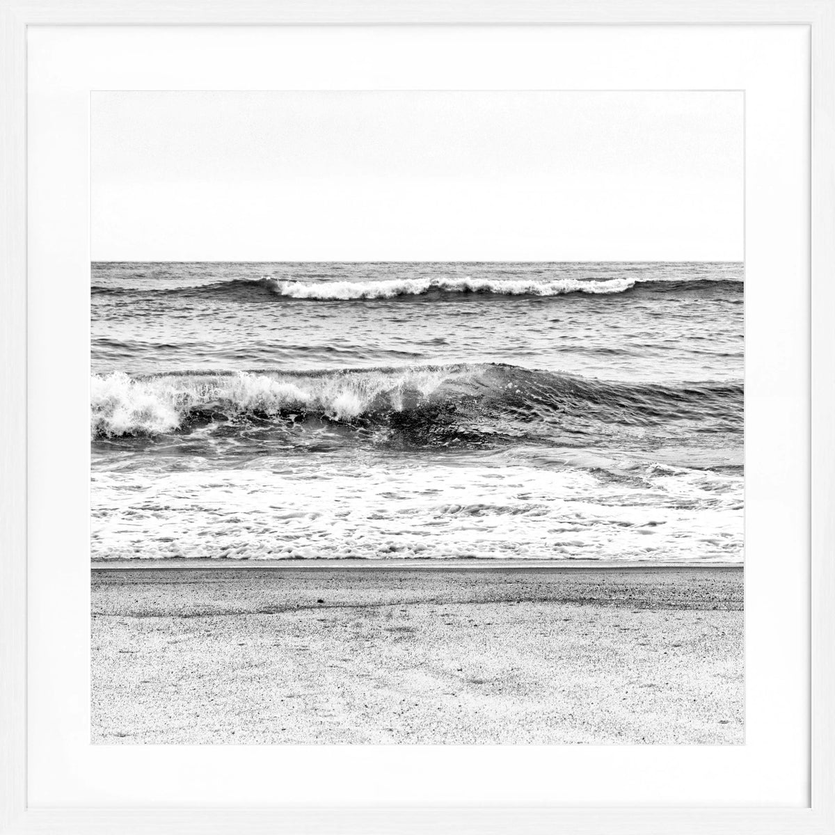 Schwarz-weiß Poster mit Rahmen, Hamptons Long Island Ocean Motiv, von Cosman-Photocollection, quadratisch 55x55cm