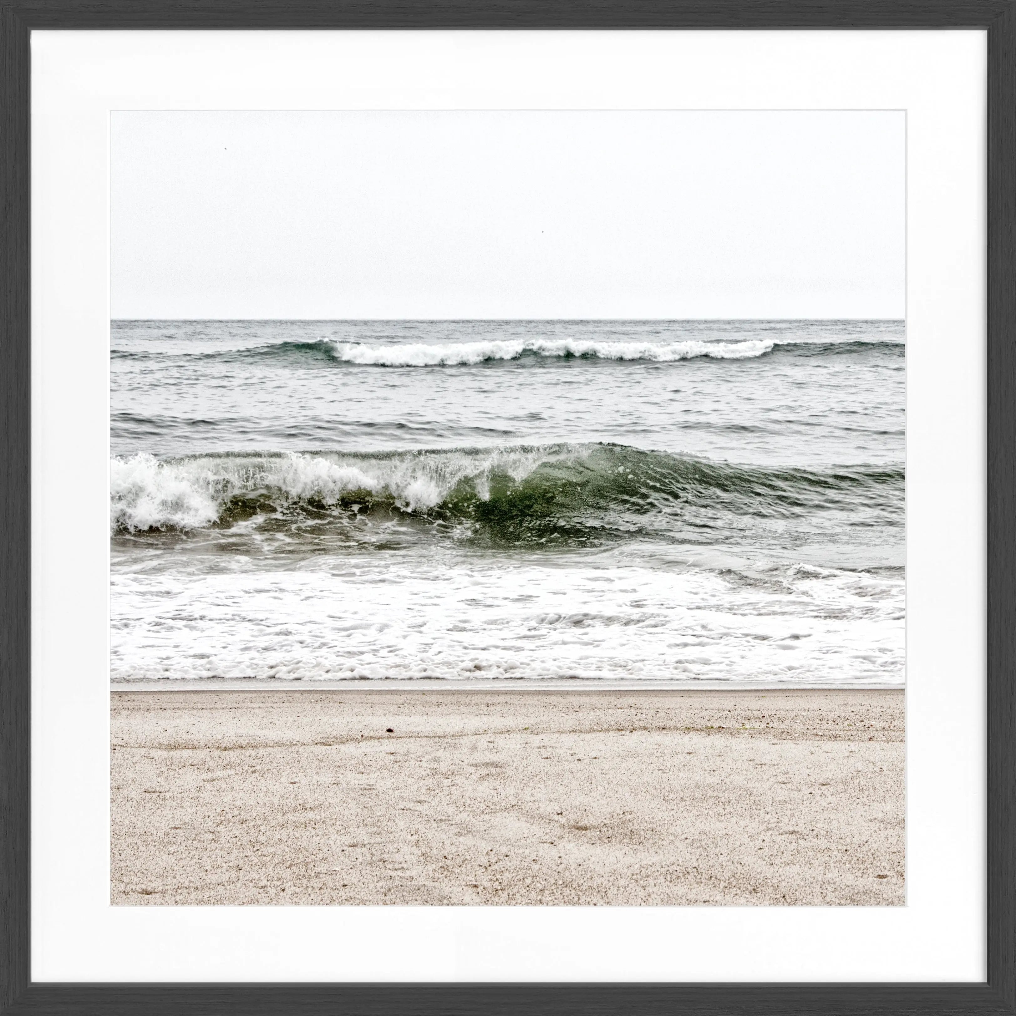 Schwarz-weiß Poster mit Rahmen, Hamptons Long Island ’Ocean’ von Cosman-Photocollection, quadratisch, 55x55cm, Meeresmotiv