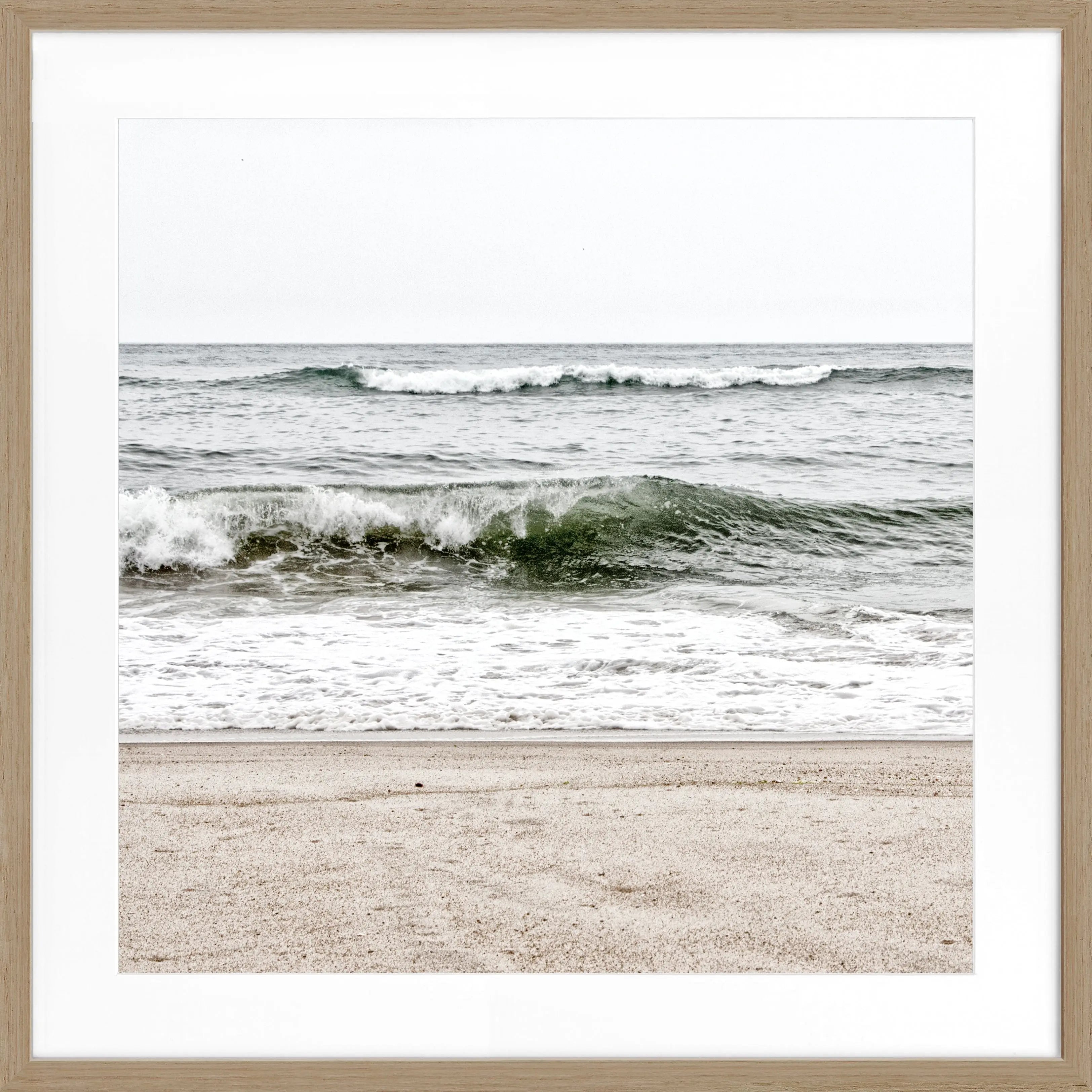 Schwarz-weiß Poster mit Rahmen, Hamptons Long Island Ocean Motiv, 55x55cm, von Cosman-Photocollection