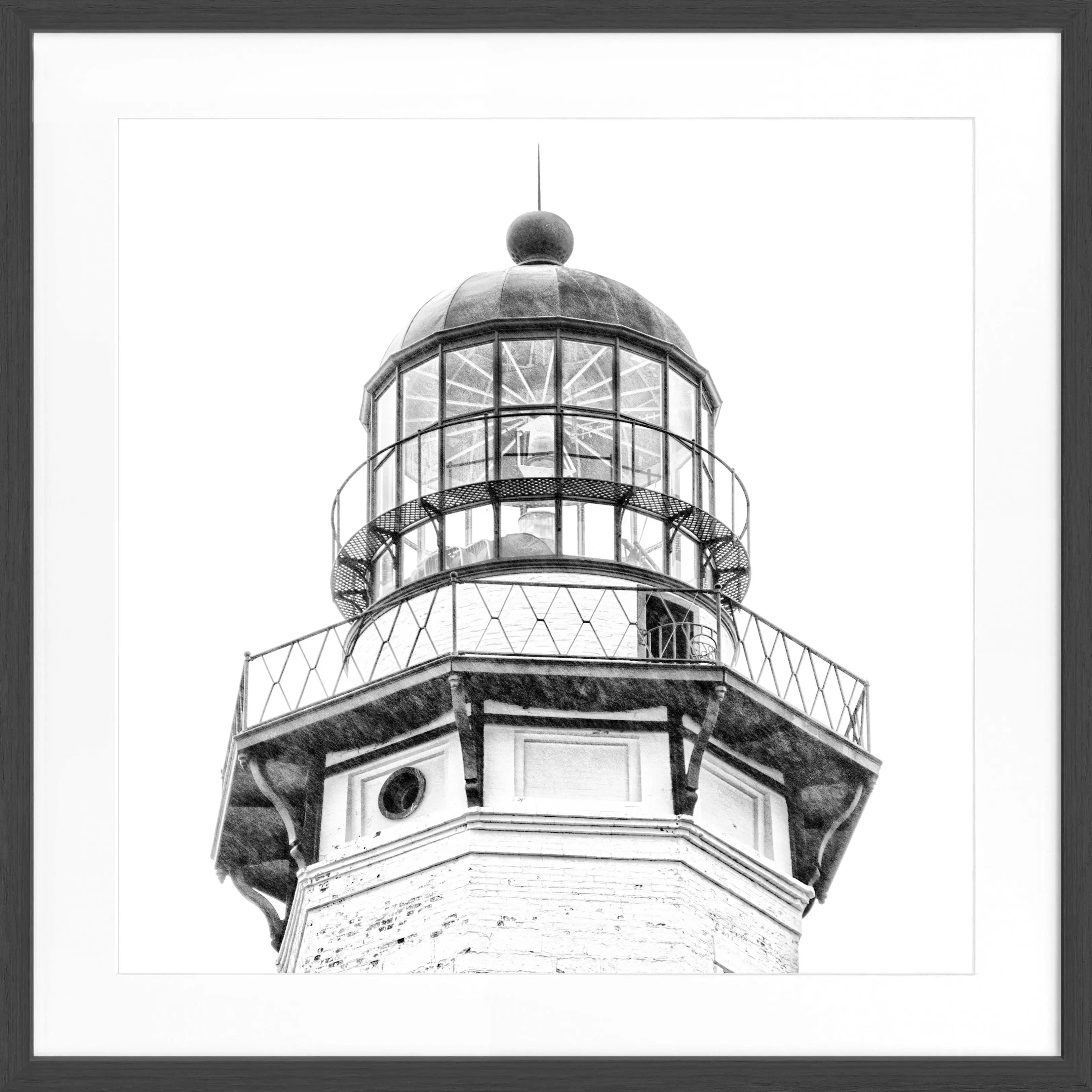 Schwarz-weiß Poster mit Rahmen, Hamptons Montauk Lighthouse Motiv, von Cosman-Photocollection, quadratisch 55x55cm