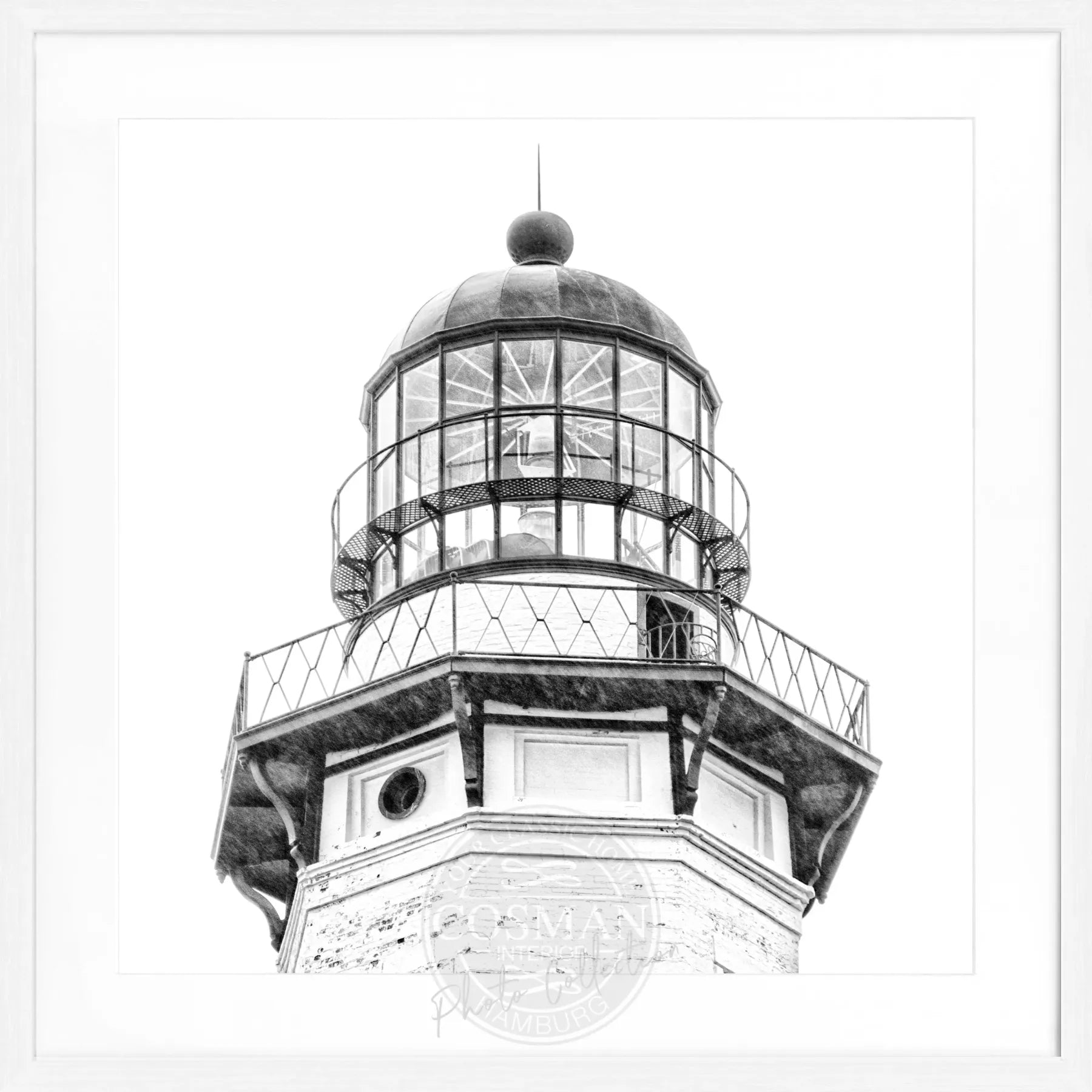 Schwarz-weiß Poster mit Rahmen Hamptons Montauk Lighthouse von Cosman-Photocollection, quadratisch, 55x55 cm, Motiv des Leuchtturms