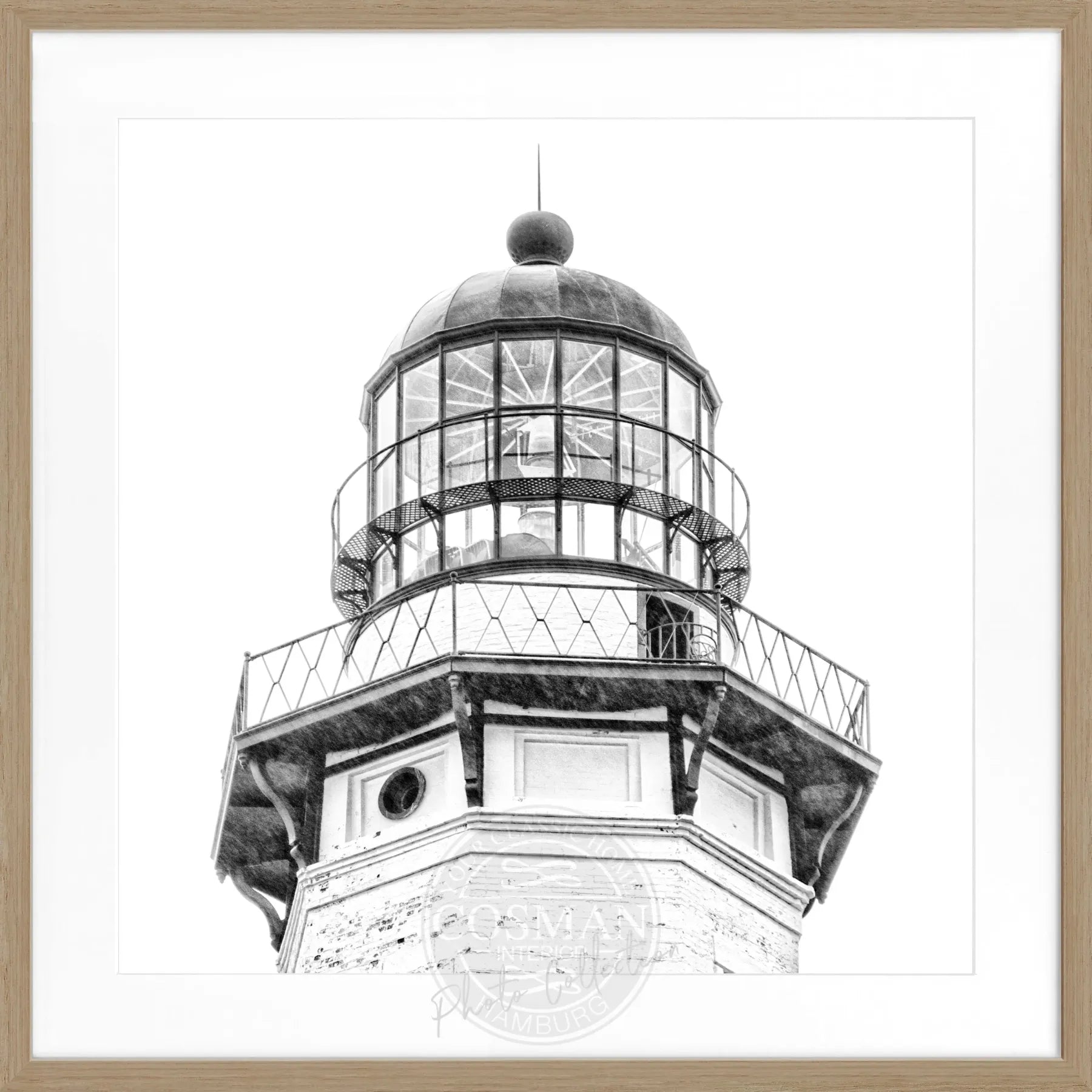Schwarz-weiß Poster mit Rahmen, Hamptons Montauk Lighthouse Motiv, von Cosman-Photocollection, quadratisch 55x55cm