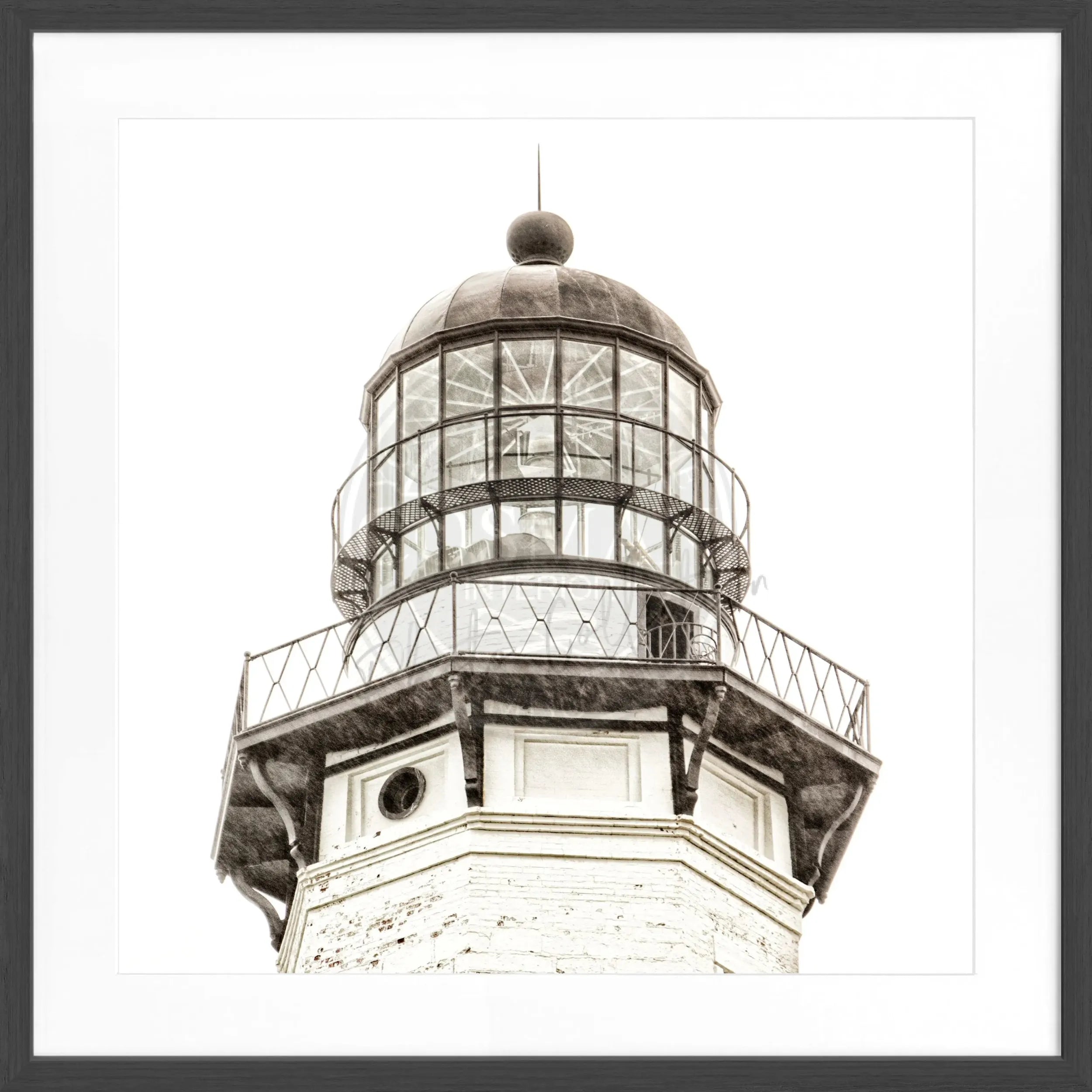 Schwarz-weiß Poster mit Rahmen von Cosman-Photocollection, Hamptons Montauk Leuchtturm, quadratisches Motiv, 55x55 cm