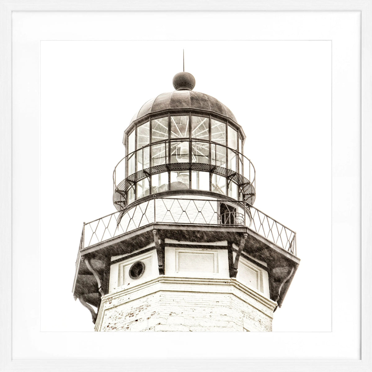 Schwarz-weiß Poster mit Rahmen, Hamptons Montauk Lighthouse Motiv, quadratisch 55x55 cm, von Cosman-Photocollection.