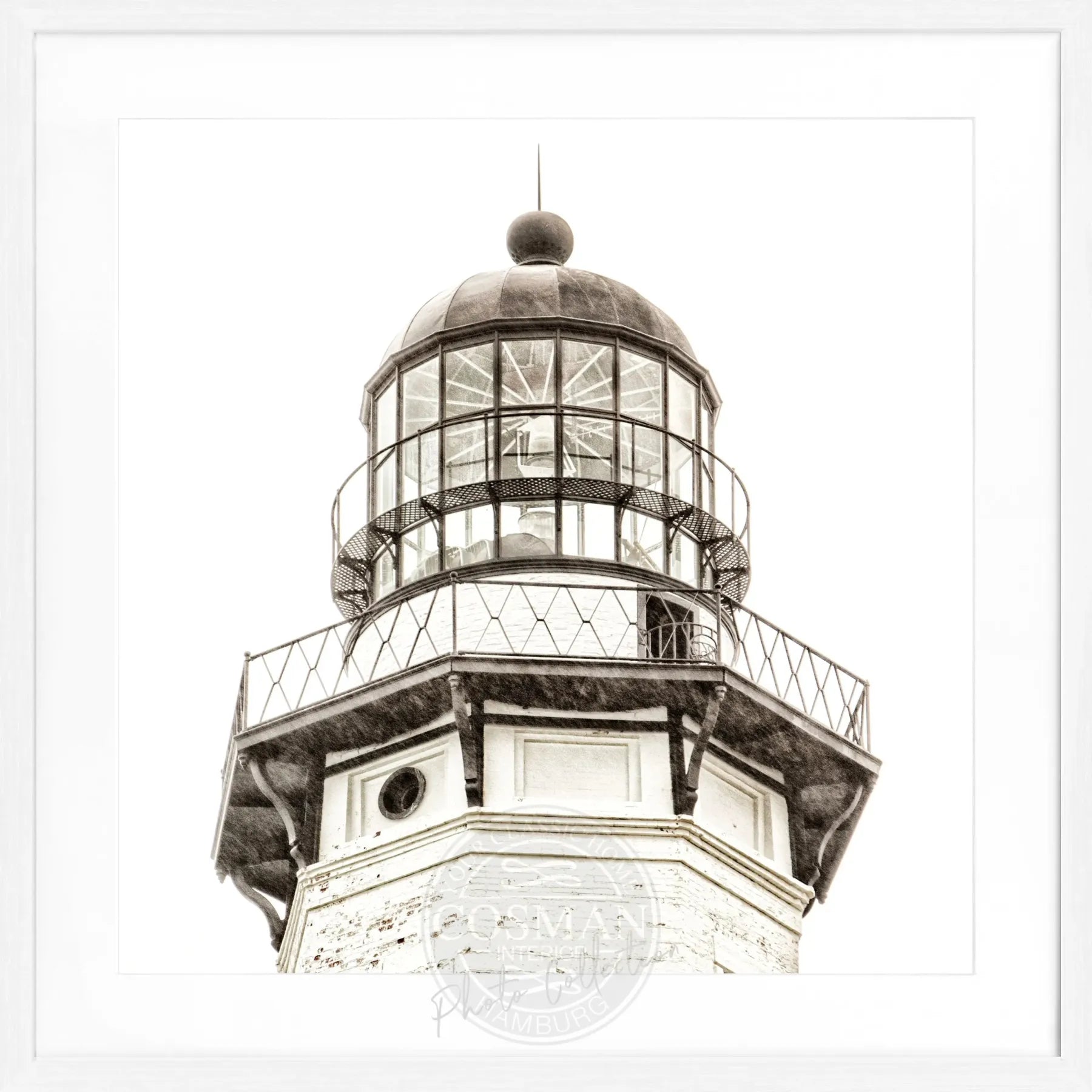 Schwarz-weiß Poster mit Rahmen, Hamptons Montauk Lighthouse Motiv, quadratisch 55x55 cm, von Cosman-Photocollection.