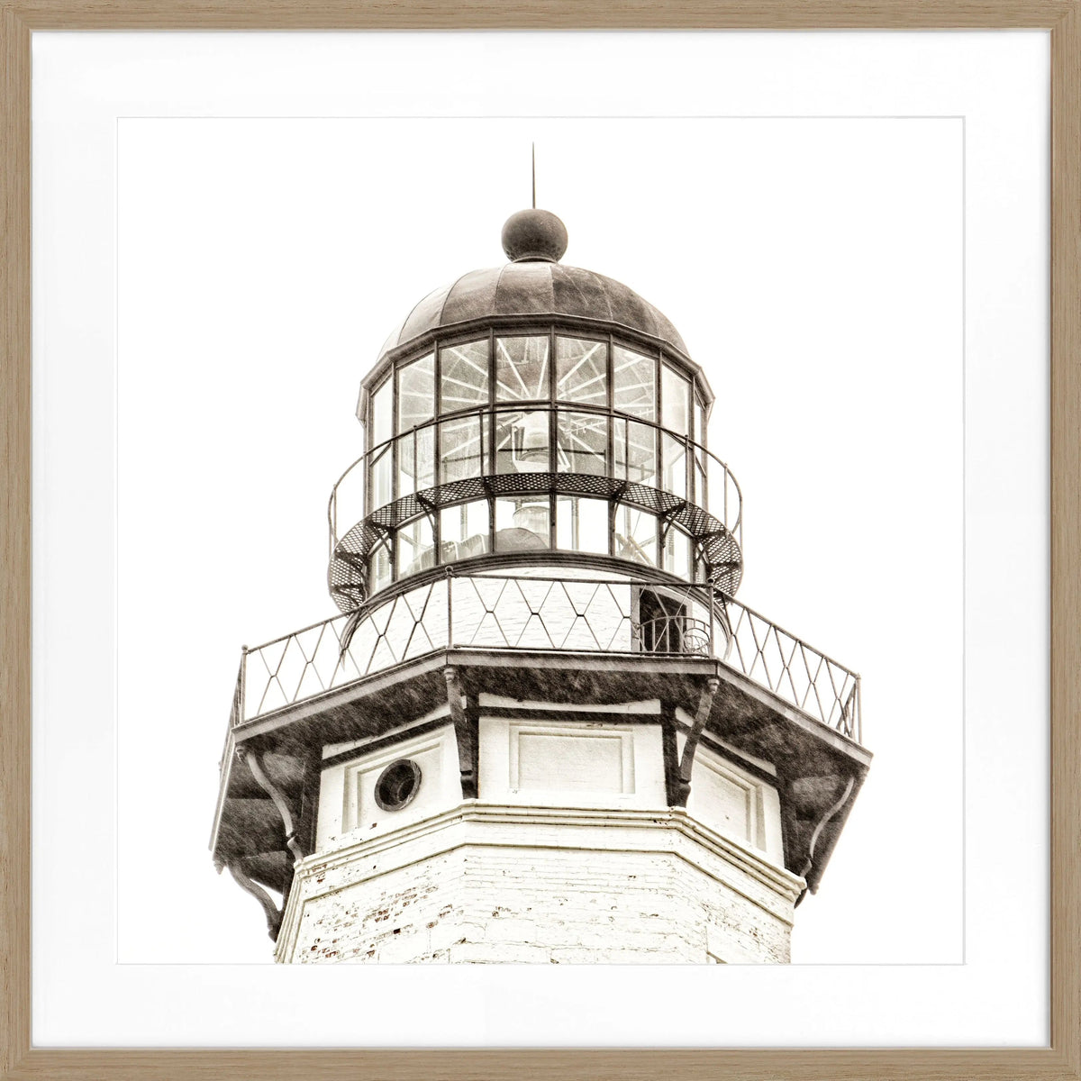Schwarz-weiß Poster mit Rahmen, Hamptons Montauk Lighthouse Motiv, von Cosman-Photocollection, quadratisch 55x55 cm