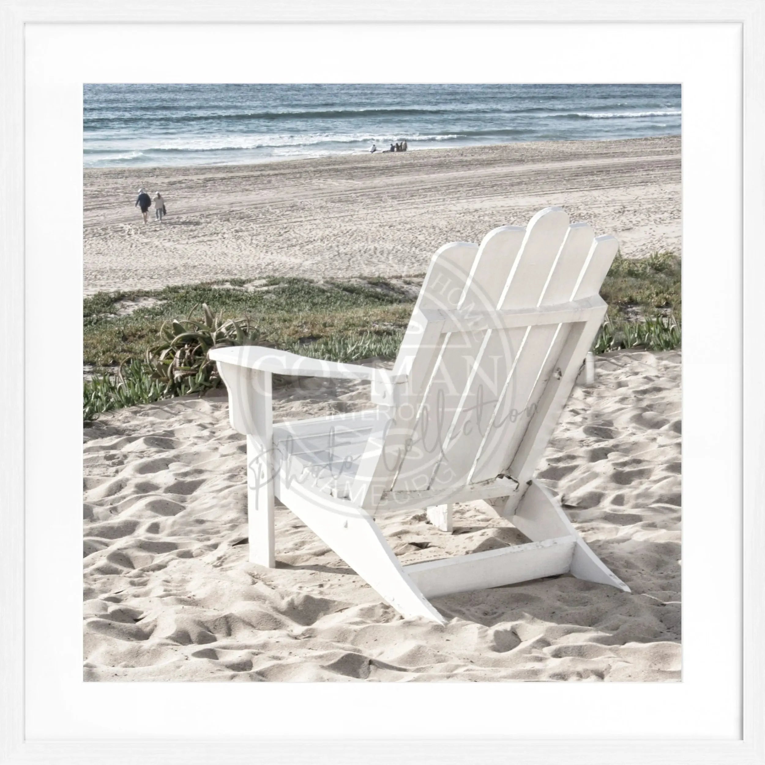 Schwarz-weiß Poster mit Rahmen von Cosman-Photocollection, Kalifornien Deckchair Motiv, quadratisch 55x55cm