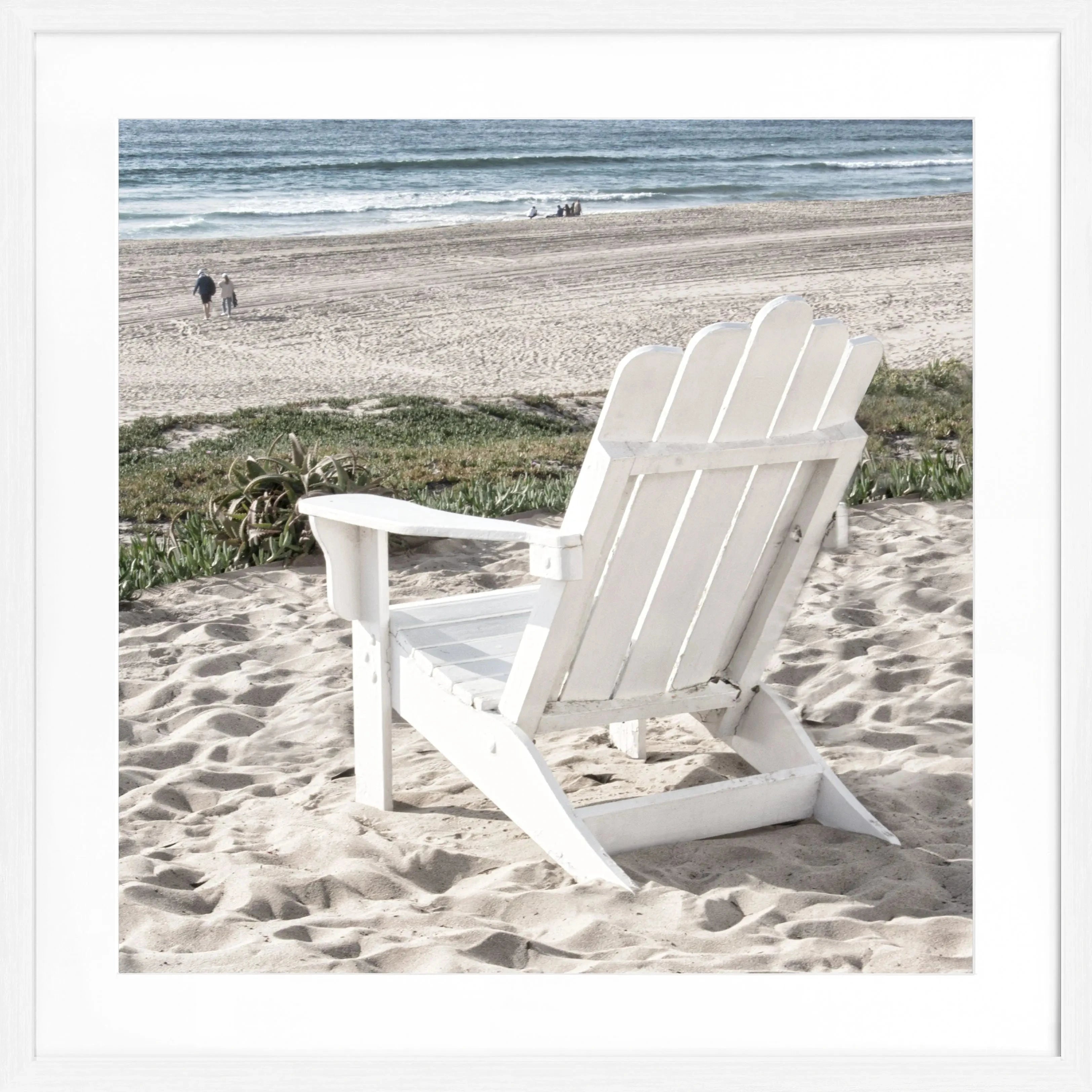 Schwarz-weiß Poster mit Rahmen von Cosman-Photocollection, Kalifornien Deckchair Motiv, quadratisch 55x55cm