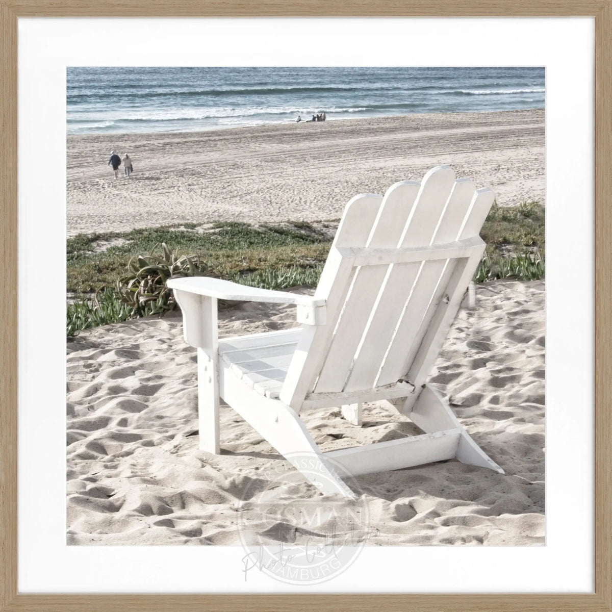Schwarz-weißes Poster mit Rahmen, Kalifornien ’Deckchair’ von Cosman-Photocollection, quadratisches 55x55cm Wandbild