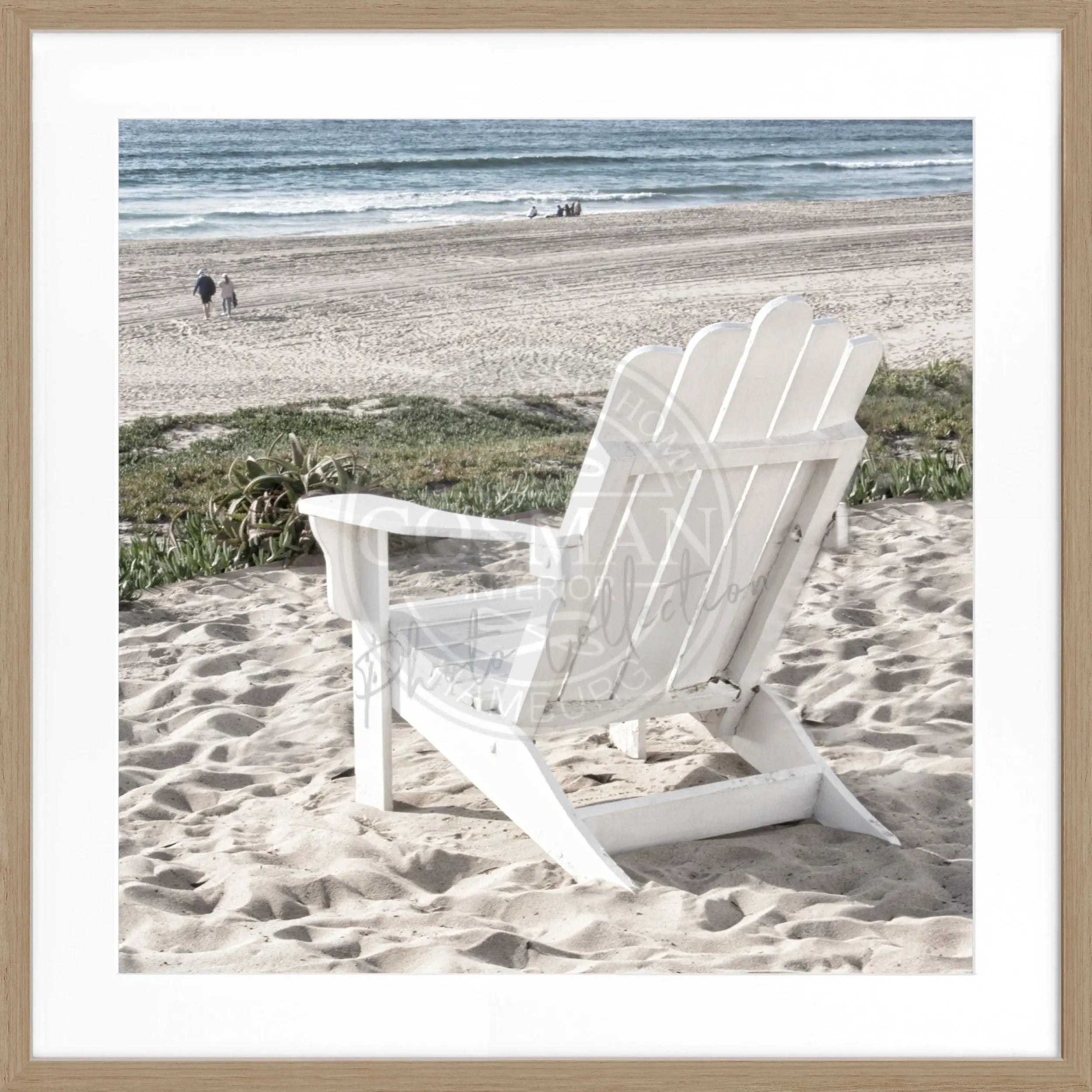 Schwarz-weißes Poster mit Rahmen, Kalifornien ’Deckchair’ von Cosman-Photocollection, quadratisches 55x55cm Wandbild