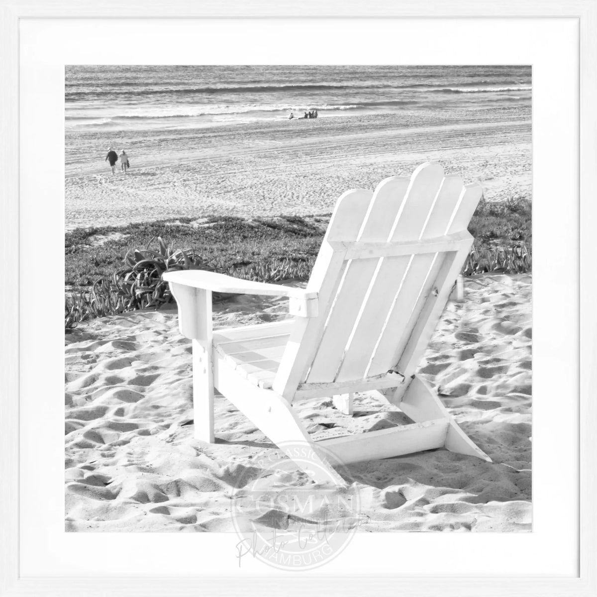 Schwarz-weiß Poster mit Rahmen, Kalifornien Motiv 'Deckchair' von Cosman-Photocollection, quadratisch, 55x55 cm