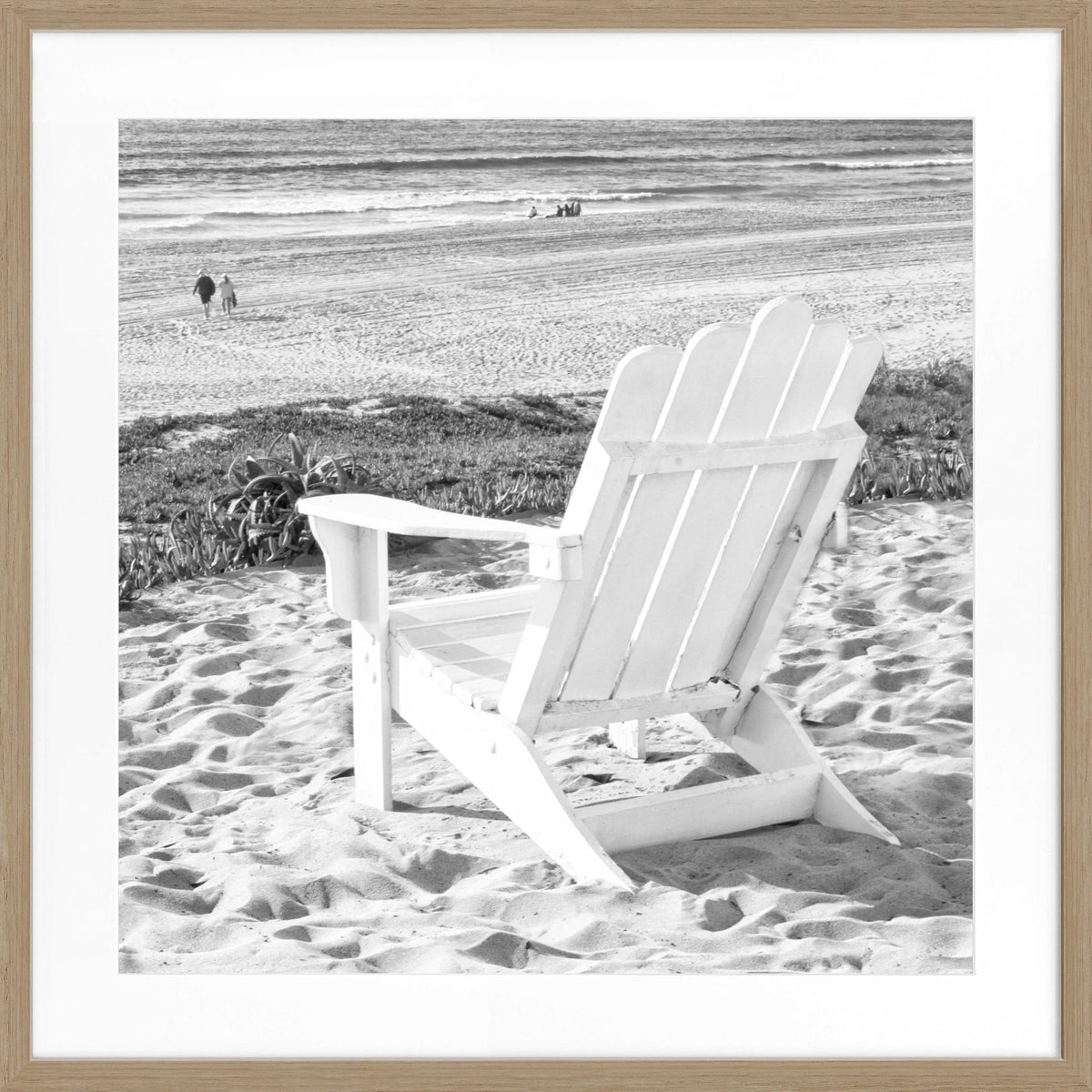 Schwarz-weiß Poster mit Rahmen von Kalifornien ’Deckchair’ von Cosman-Photocollection, quadratisch 55x55cm, dekoratives Wandbild