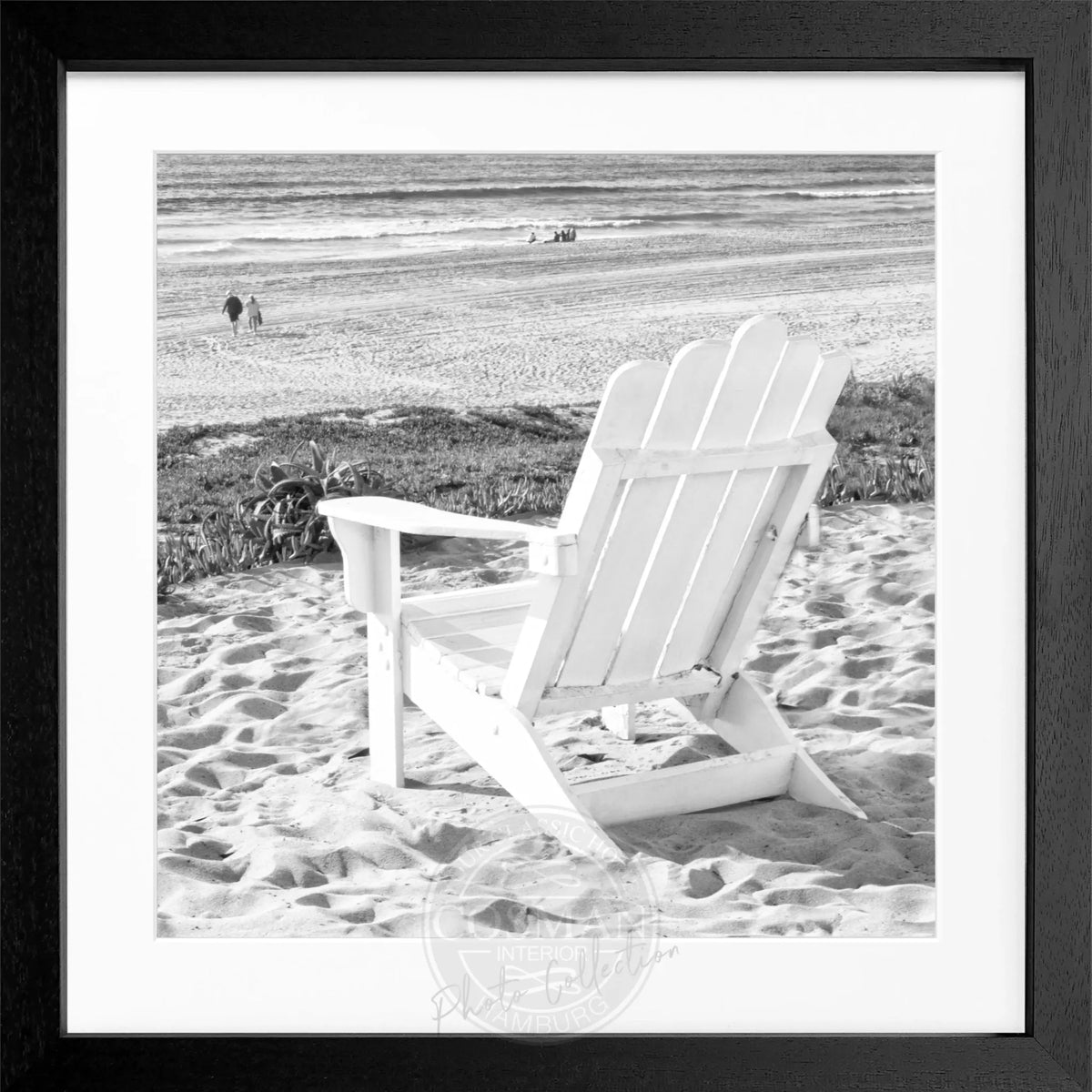 Schwarz-weißes Poster mit Rahmen, Kalifornien-Design 'Deckchair' von Cosman-Photocollection, quadratisch 55x55cm