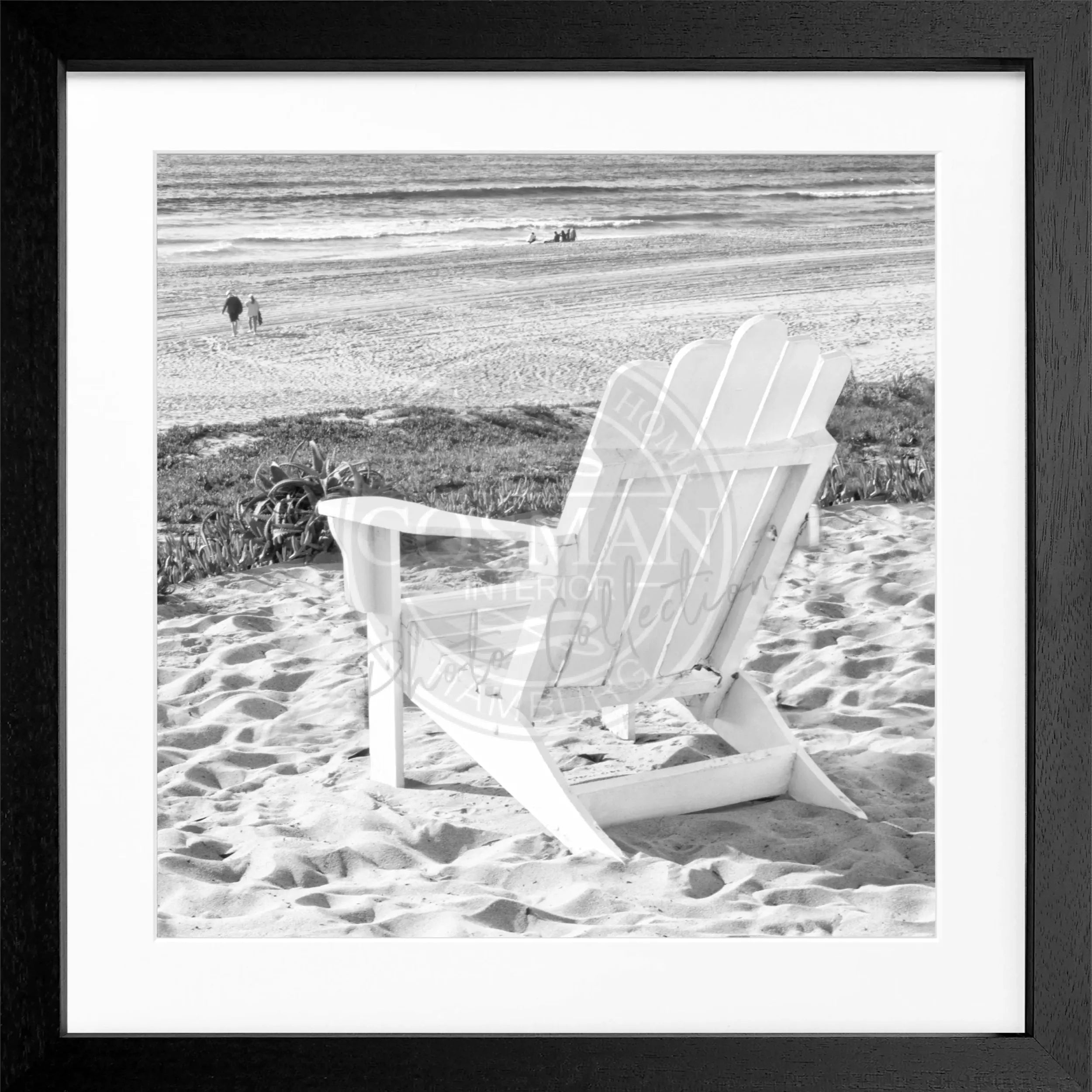 Schwarz-weißes Poster mit Rahmen, Kalifornien-Design 'Deckchair' von Cosman-Photocollection, quadratisch 55x55cm