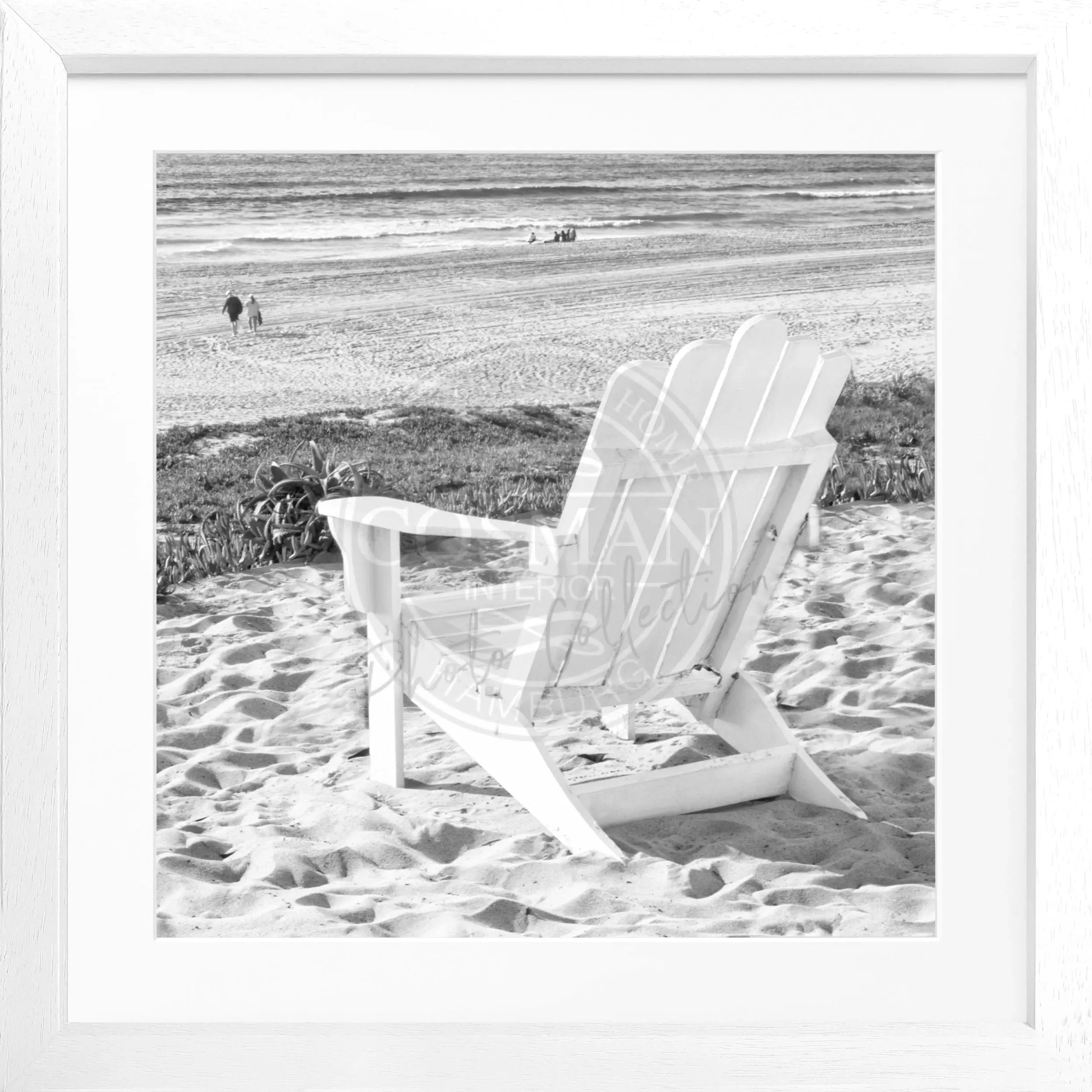 Schwarz-weiß Poster mit Rahmen von Cosman-Photocollection, Kalifornien Deckchair Motiv, quadratisch 55x55 cm