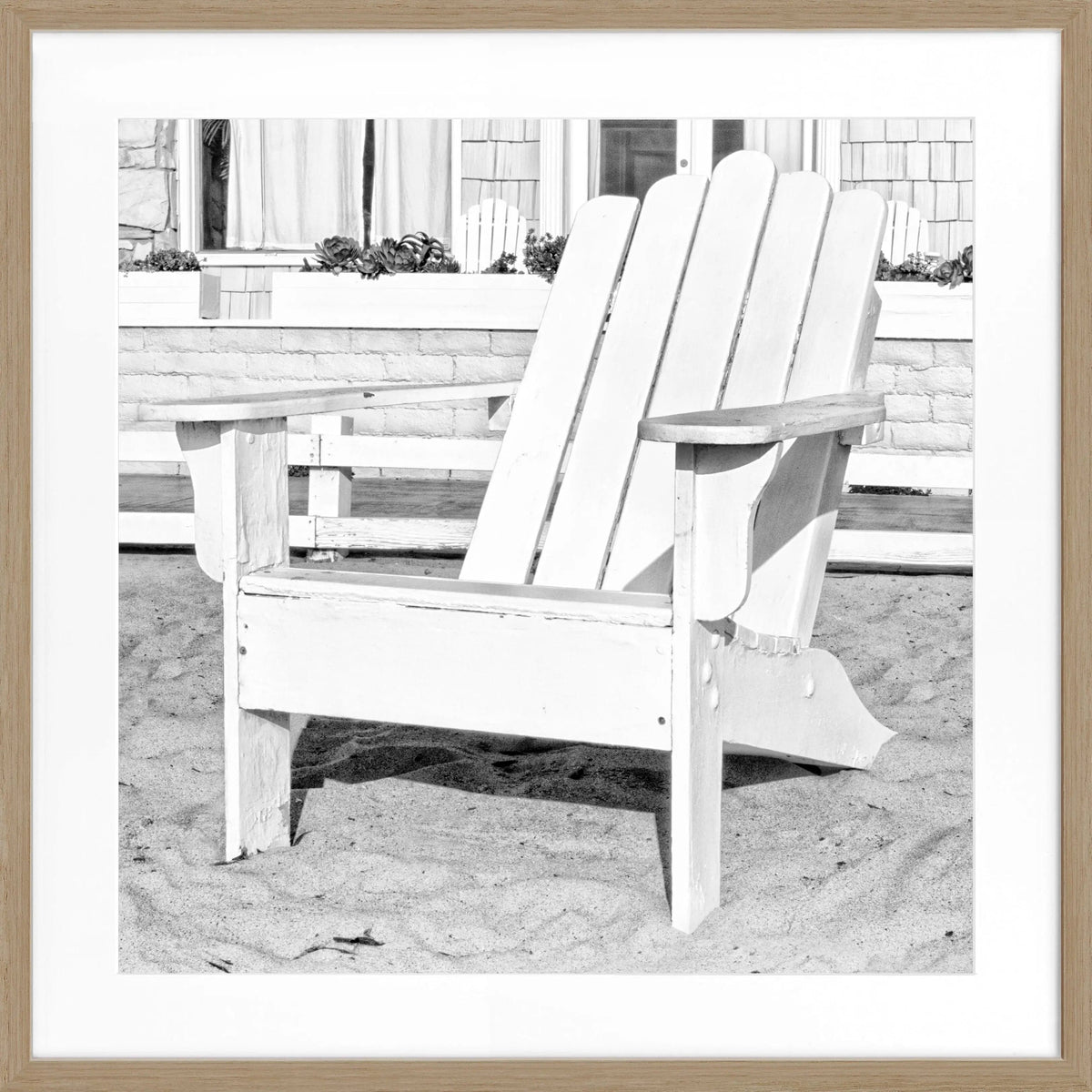 Schwarz-weißes Poster mit Rahmen, Kalifornien-Motiv, Deckchair, von Cosman-Photocollection, quadratisch 55x55 cm