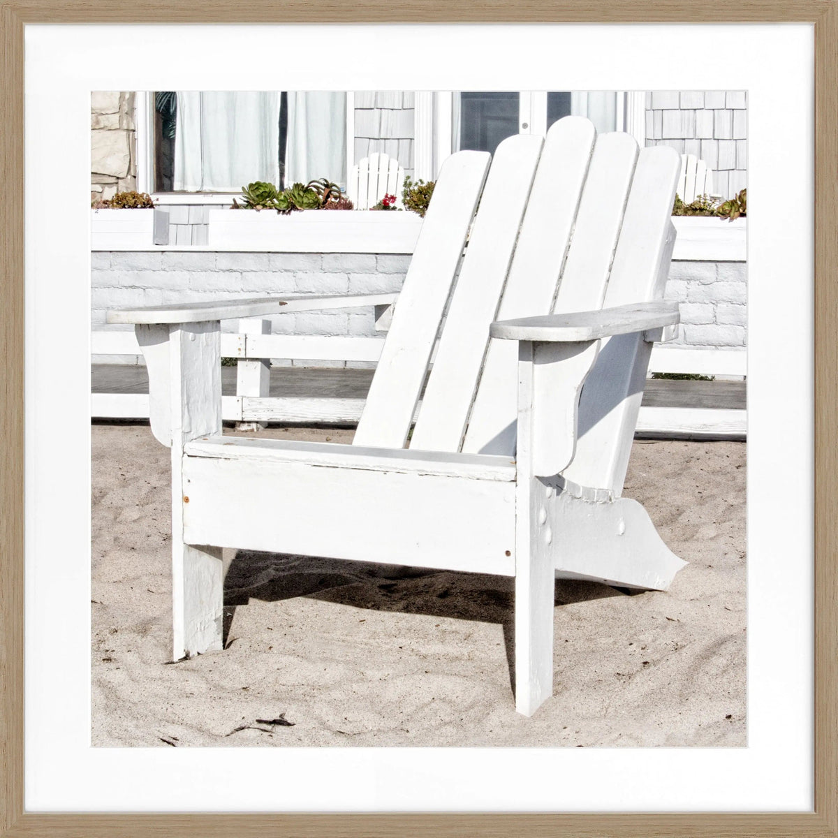 Schwarz-weiß Poster mit Rahmen, Kalifornien ’Deckchair’ Motiv, quadratisch 55x55cm, von Cosman-Photocollection