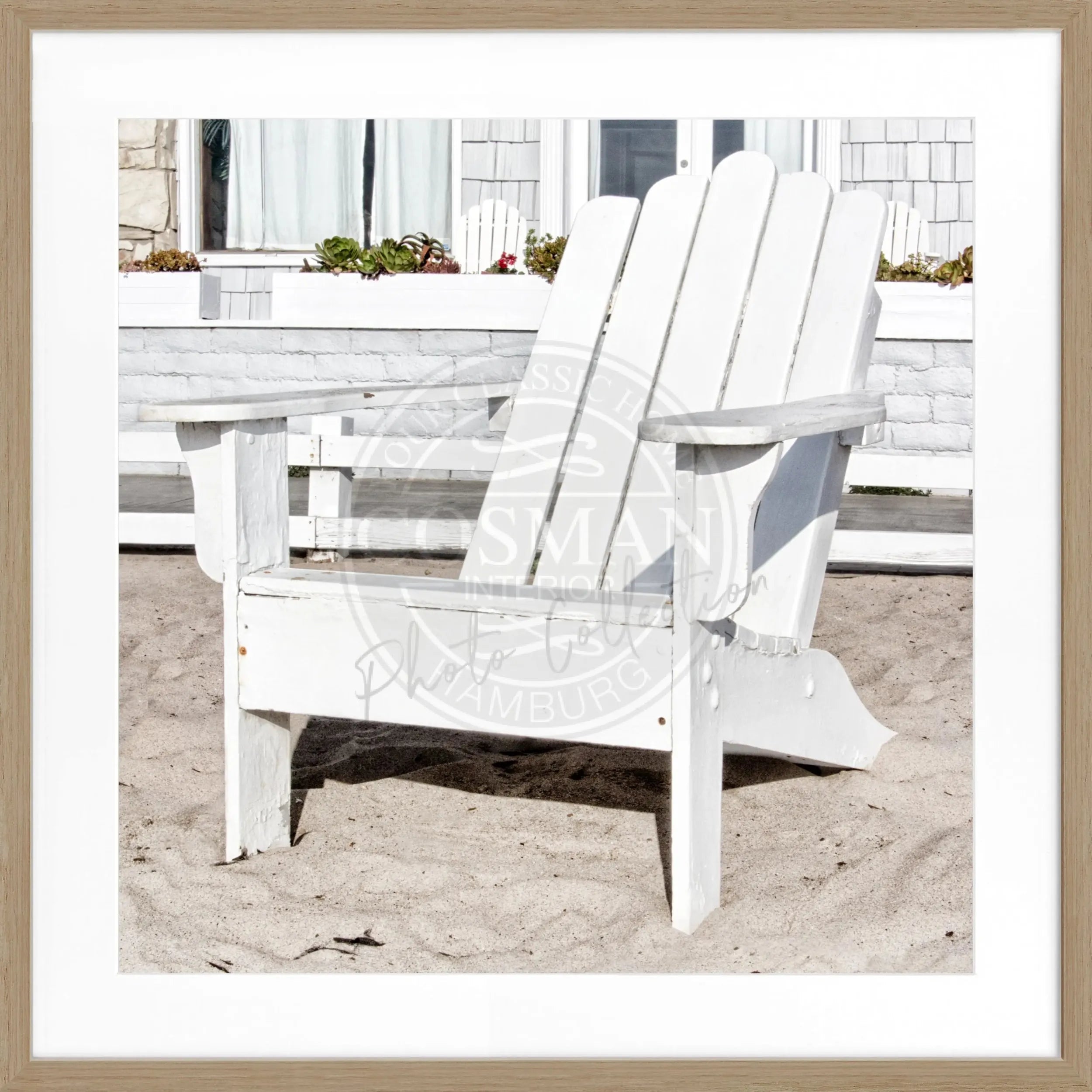 Schwarz-weiß Poster mit Rahmen, Kalifornien ’Deckchair’ Motiv, quadratisch 55x55cm, von Cosman-Photocollection