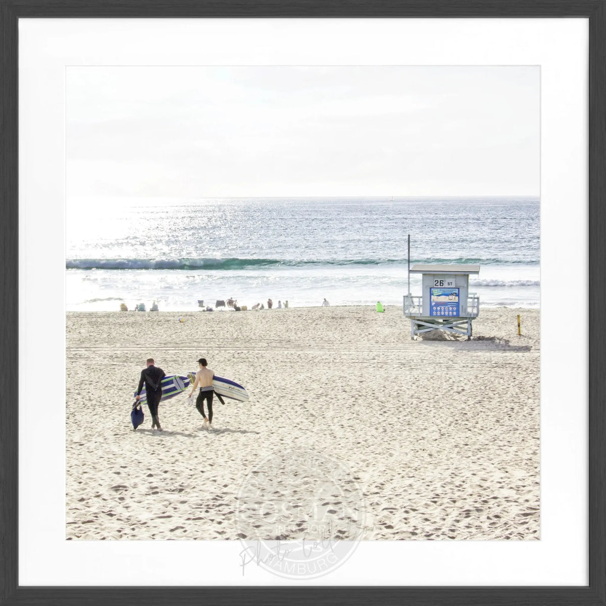 Schwarz-weiß Poster mit Rahmen von Cosman-Photocollection, Kalifornien Manhattan Beach, quadratisch, 55x55cm, Fotokunst, Wanddekoration