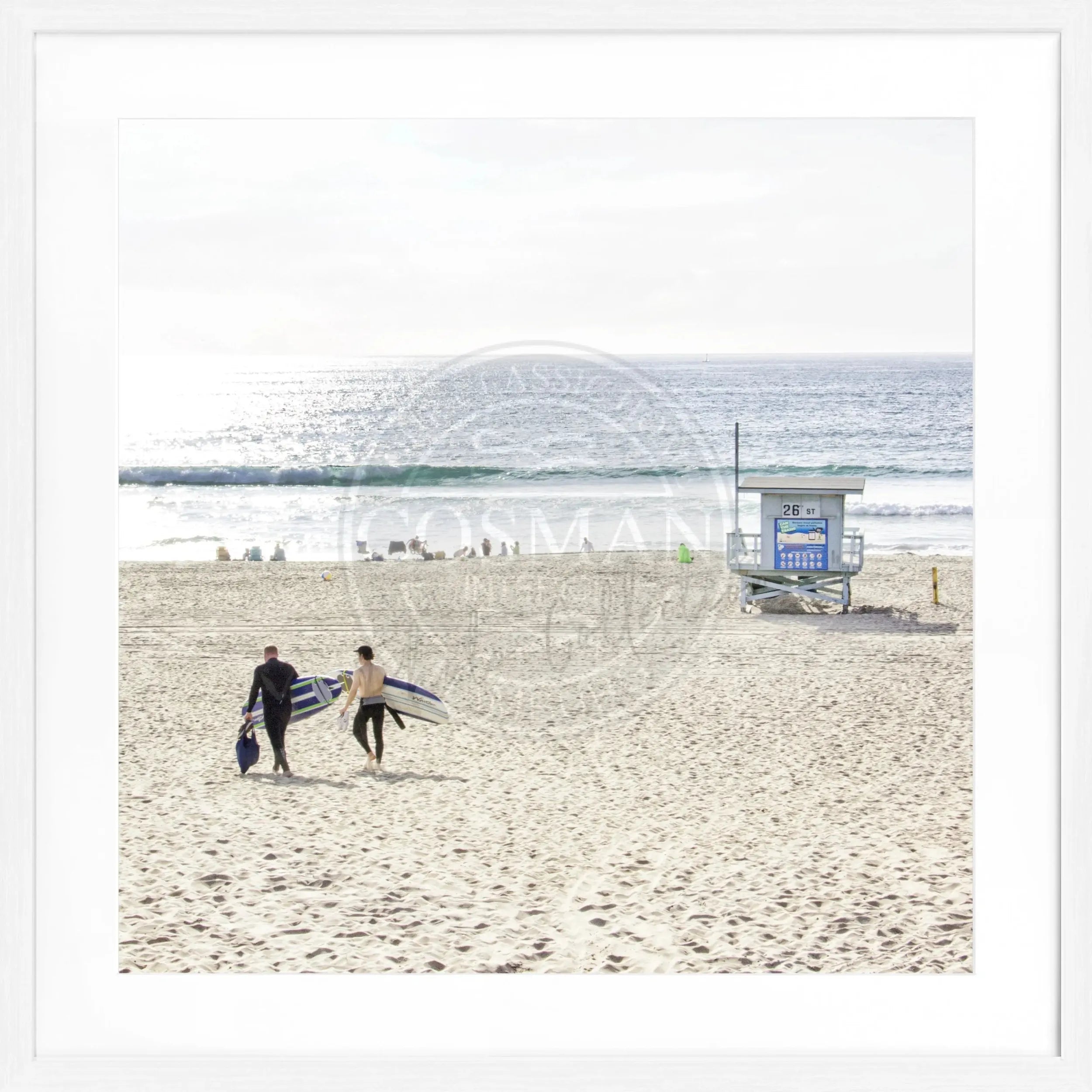 Schwarz-weiß Poster mit Rahmen, Kalifornien Manhattan Beach, von Cosman-Photocollection, quadratisch 55x55 cm, Fotokunst.