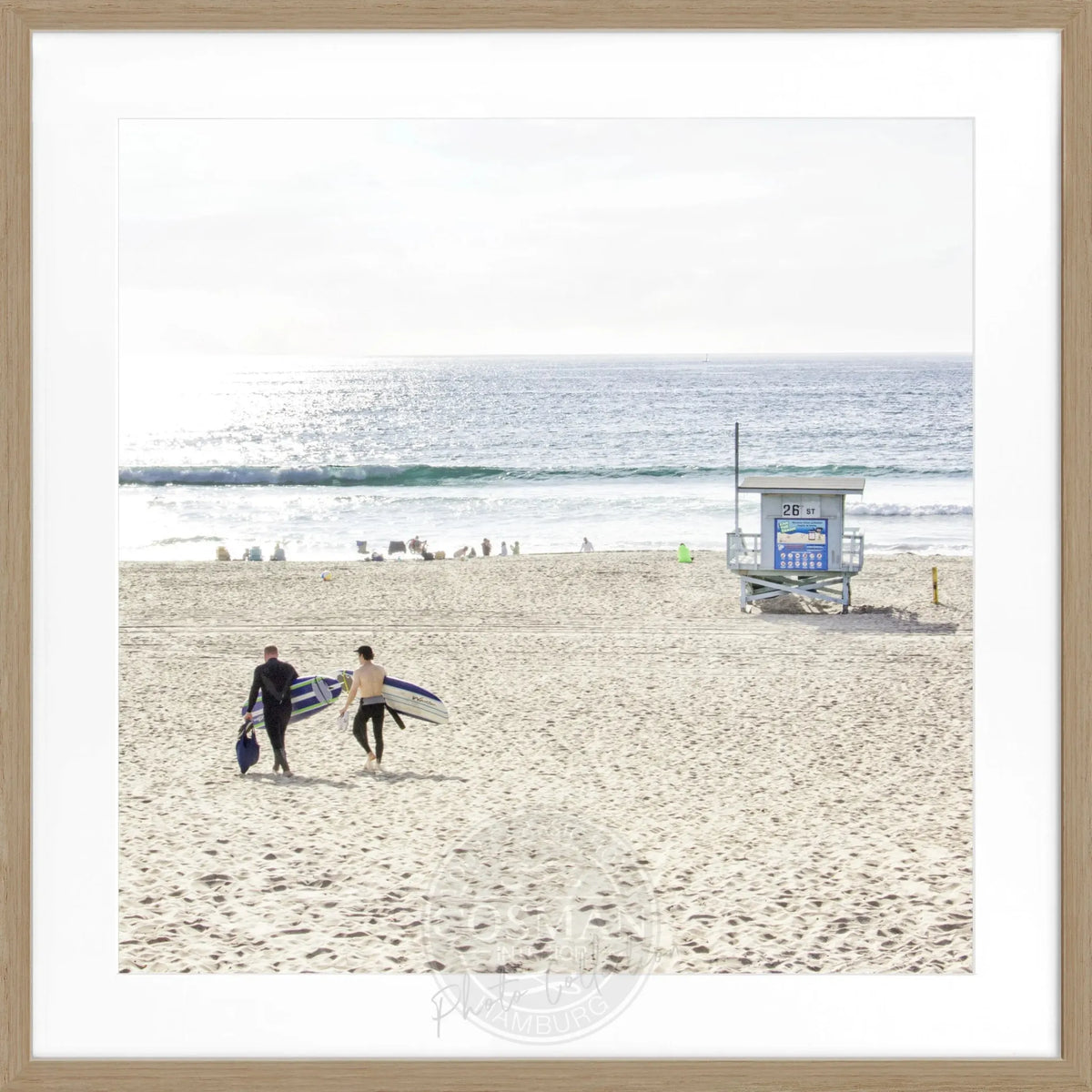 Schwarz-Weiß-Poster mit Rahmen, Kalifornien Manhattan Beach Motiv, 55x55cm, von Cosman-Photocollection