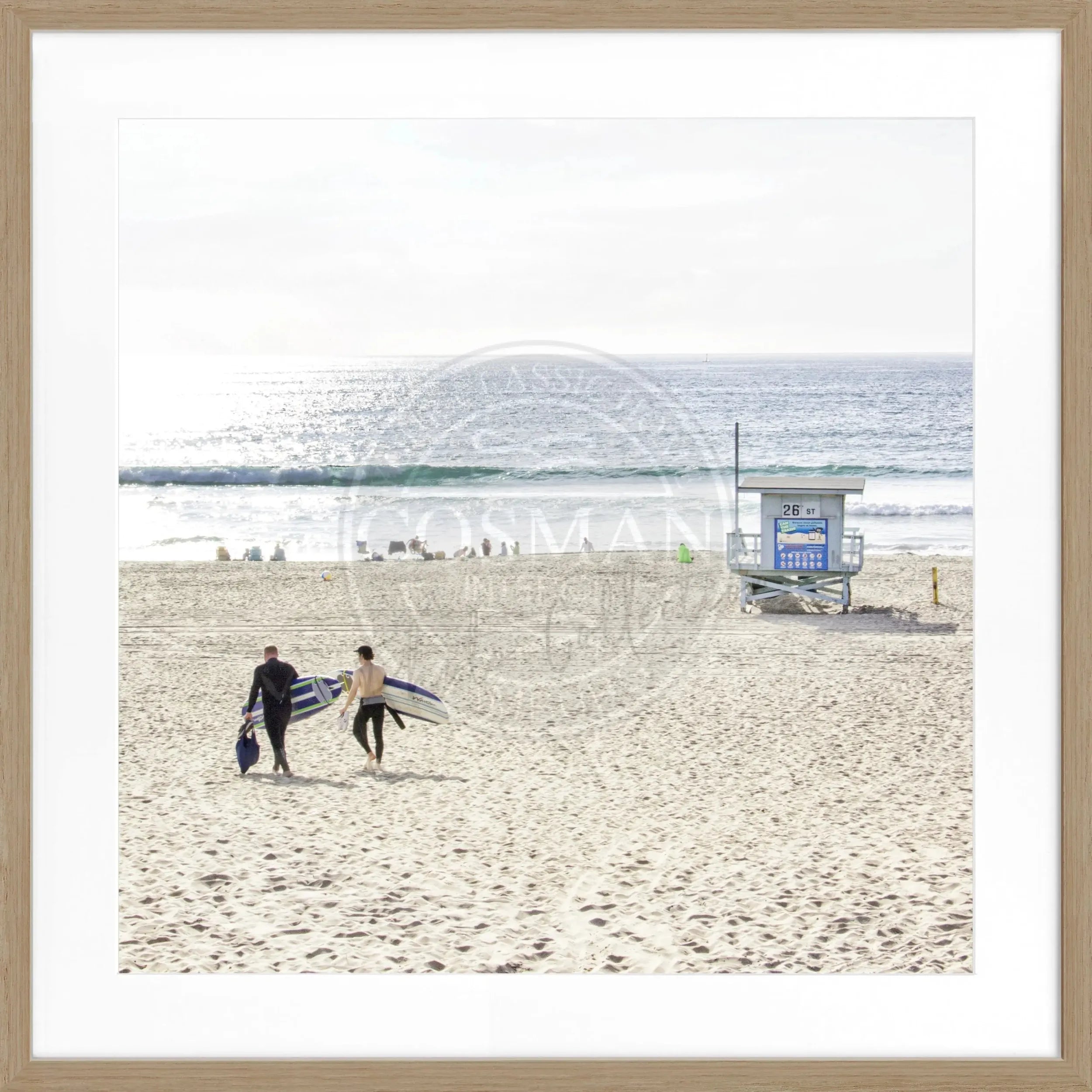 Schwarz-Weiß-Poster mit Rahmen, Kalifornien Manhattan Beach Motiv, 55x55cm, von Cosman-Photocollection