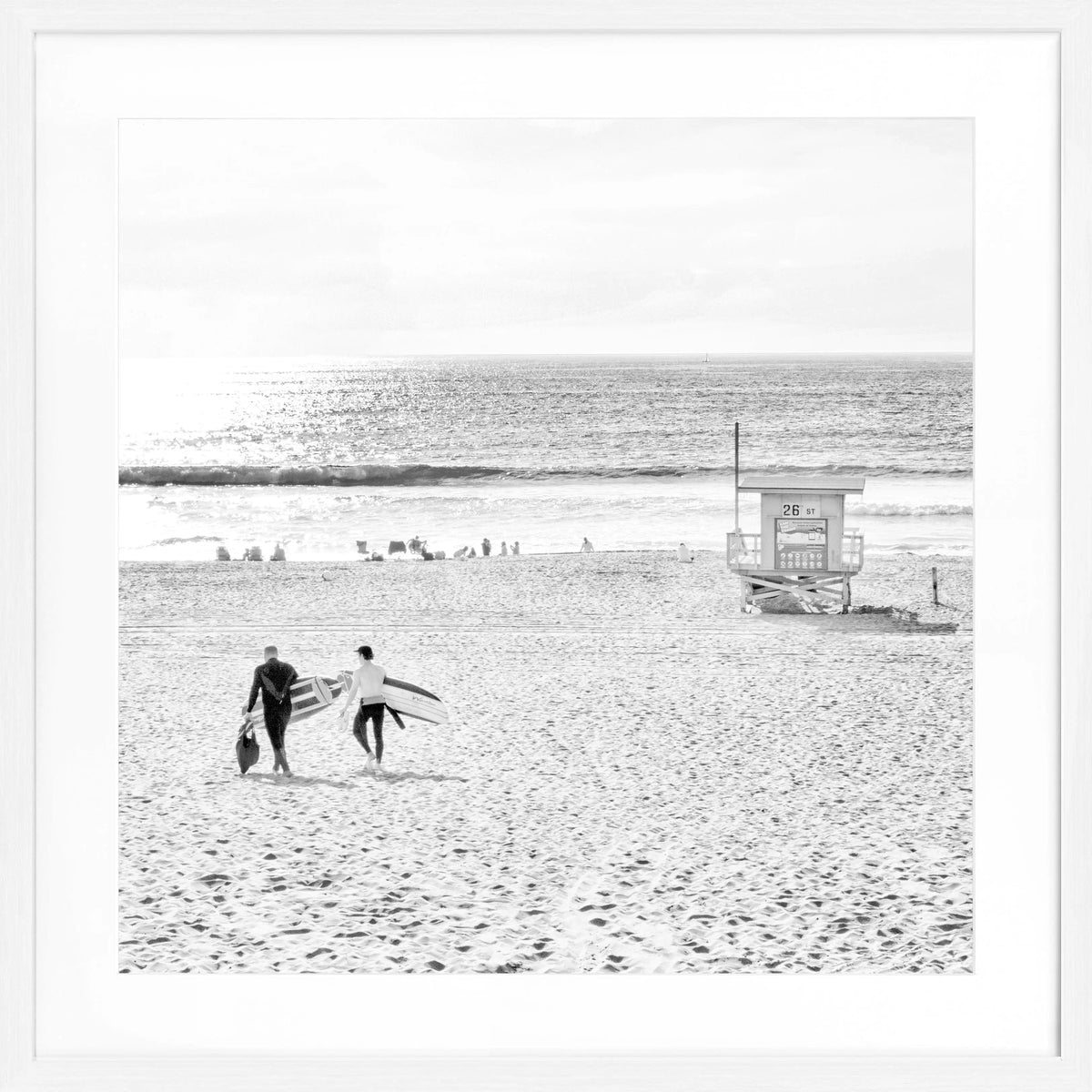 Schwarz-weiß Poster mit Rahmen, Kalifornien Manhattan Beach, quadratisch, 55x55cm, von Cosman-Photocollection