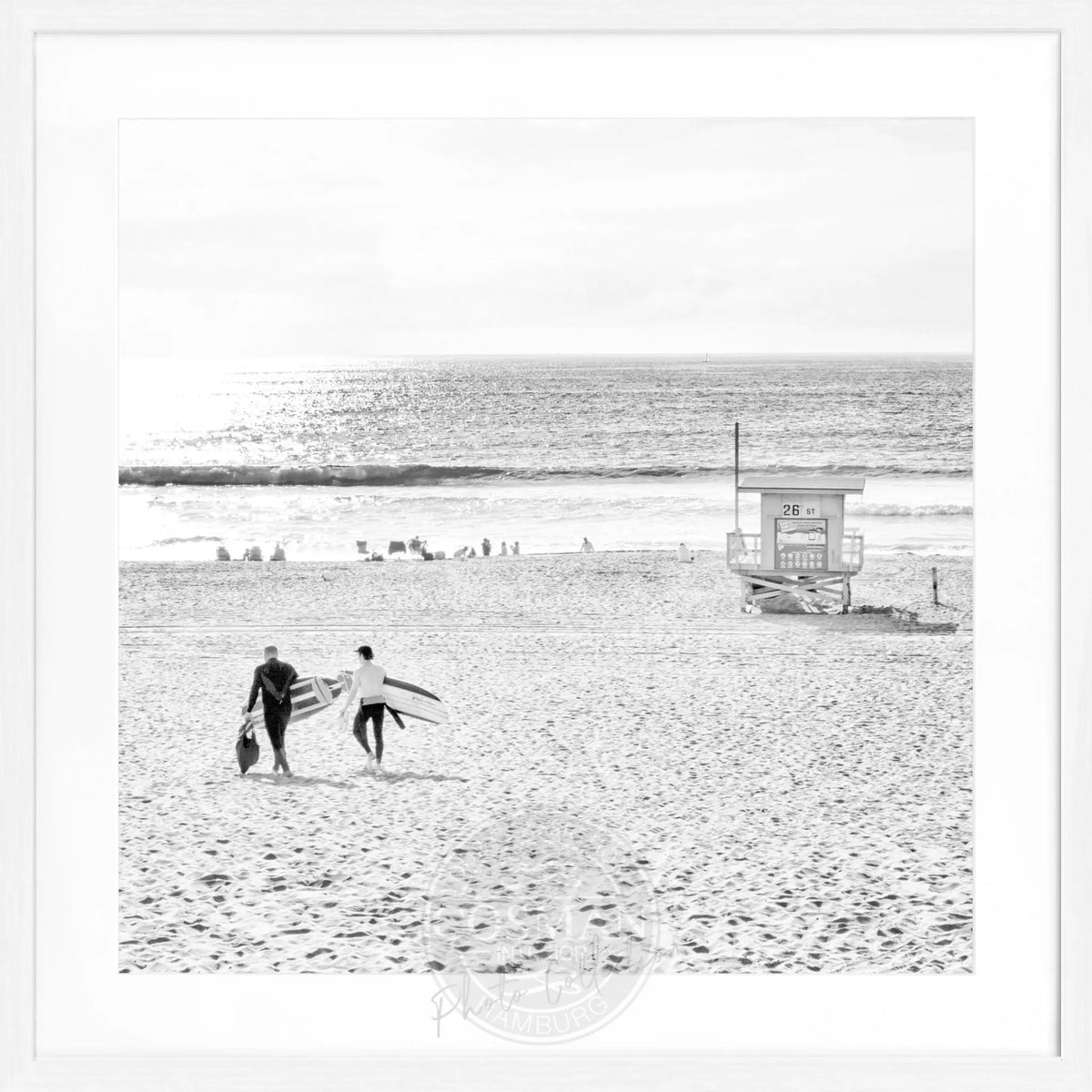 Schwarz-weiß Poster mit Rahmen, Kalifornien Manhattan Beach, quadratisch, 55x55cm, von Cosman-Photocollection